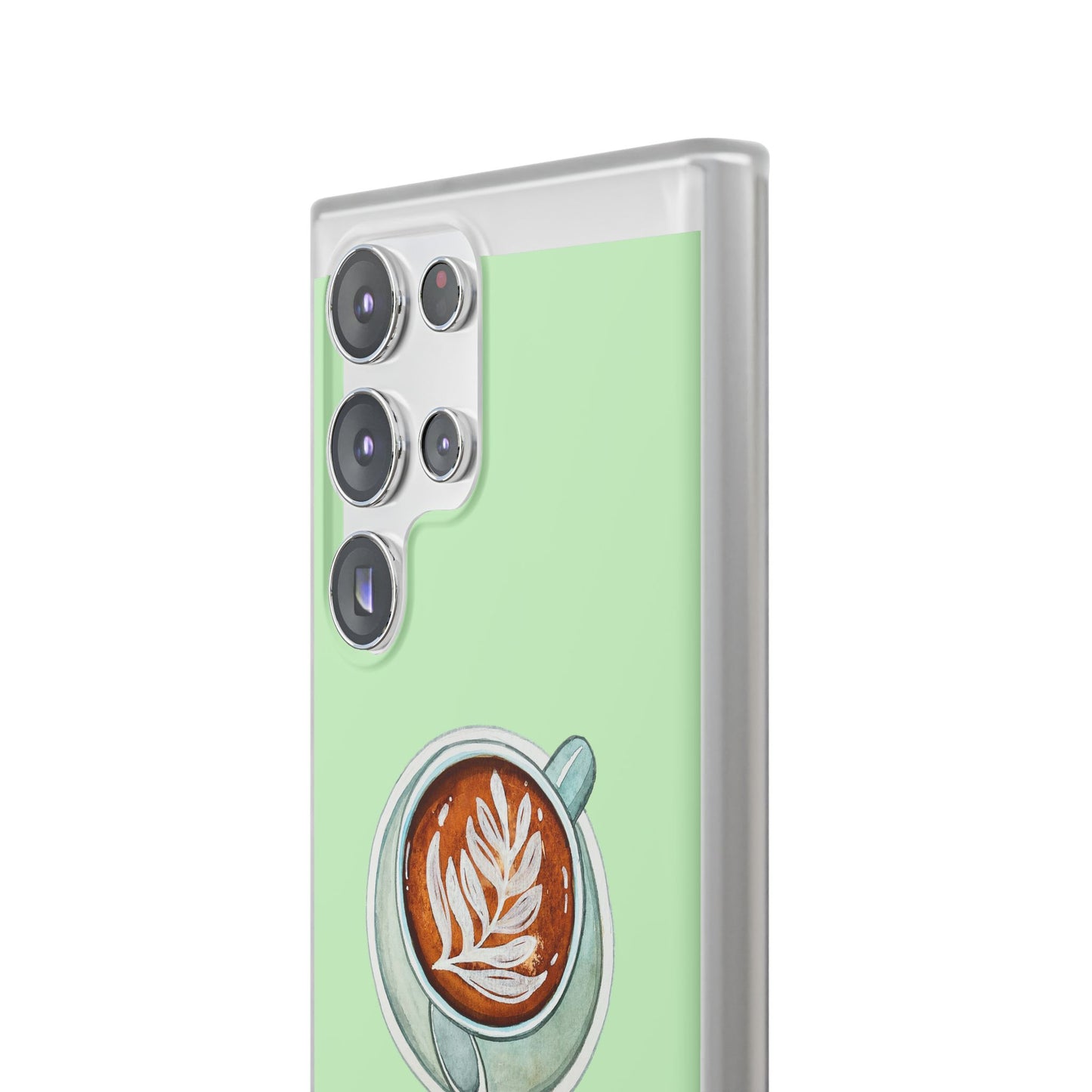 Coffee Art Flexi Cases for iPhone, Cute Phone Cover, Tea Lover Gift, Aesthetic Accessories, Green Leaf Design