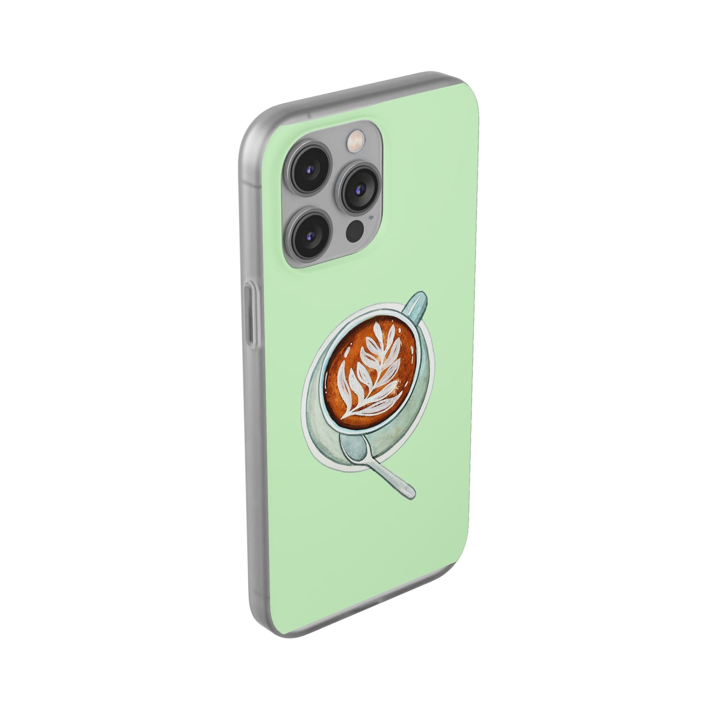 Coffee Art Flexi Cases for iPhone, Cute Phone Cover, Tea Lover Gift, Aesthetic Accessories, Green Leaf Design