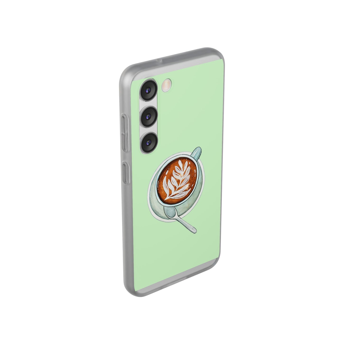 Coffee Art Flexi Cases for iPhone, Cute Phone Cover, Tea Lover Gift, Aesthetic Accessories, Green Leaf Design