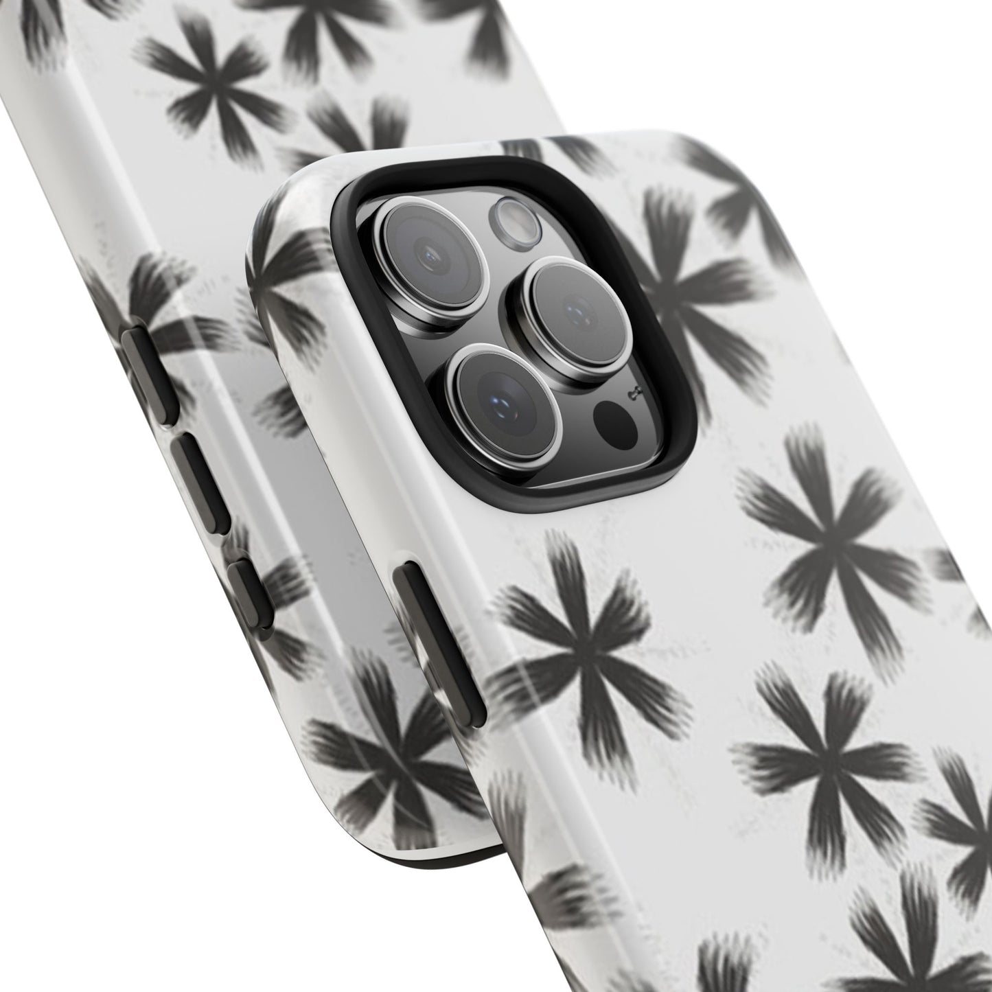 Stylish Tough Phone Cases, Black Flower Design, Durable Phone Protection, Unique Gift, Trendy Phone Accessories
