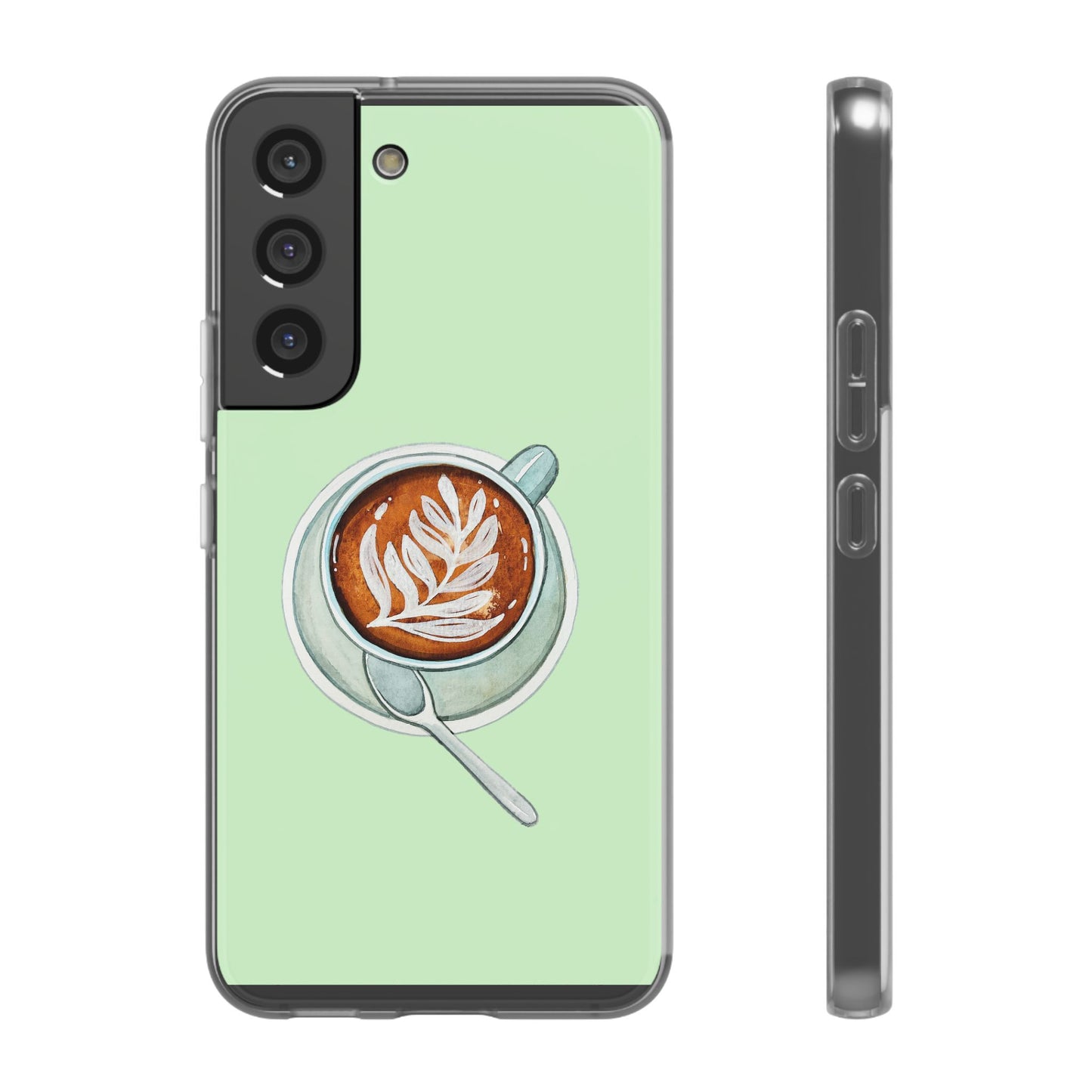 Coffee Art Flexi Cases for iPhone, Cute Phone Cover, Tea Lover Gift, Aesthetic Accessories, Green Leaf Design