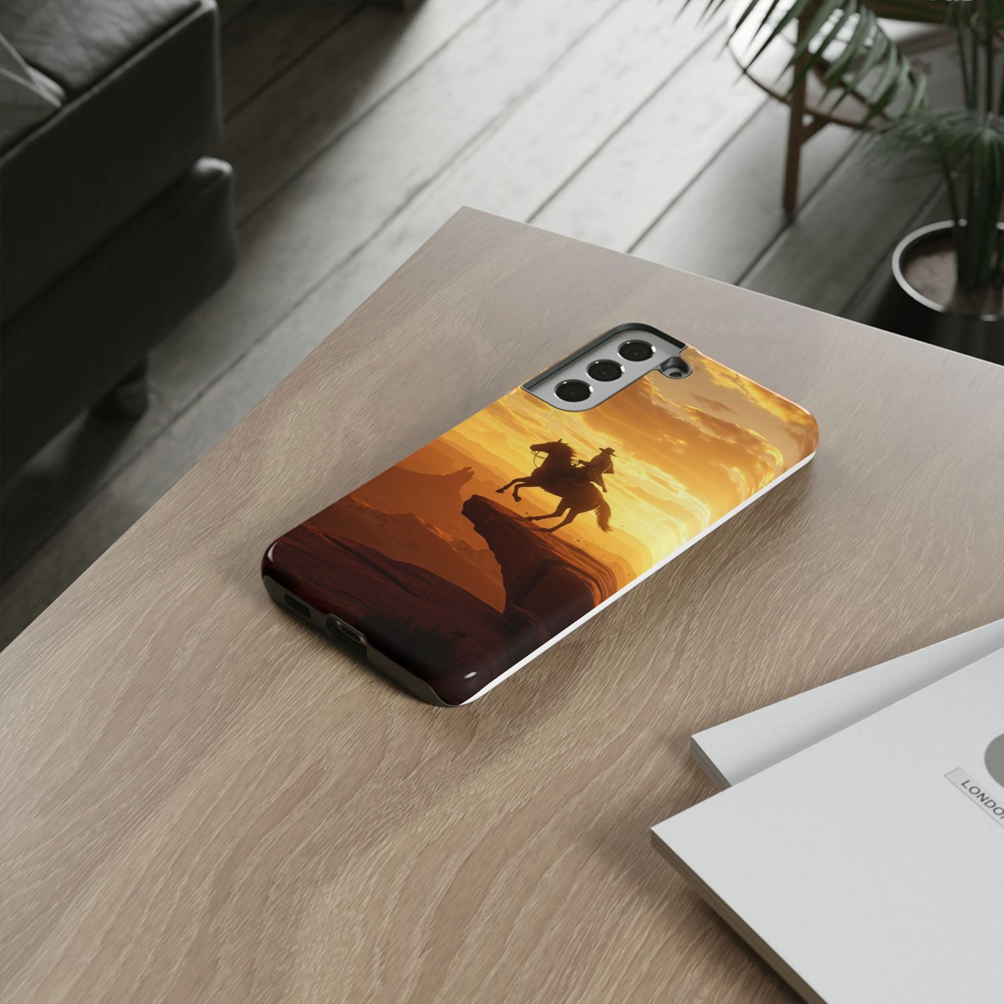 Sunset Horse Rider Phone Case, Western Art Cover, Tough Shell, Ideal Gift for Horse Lovers, Scenic Phone Accessories