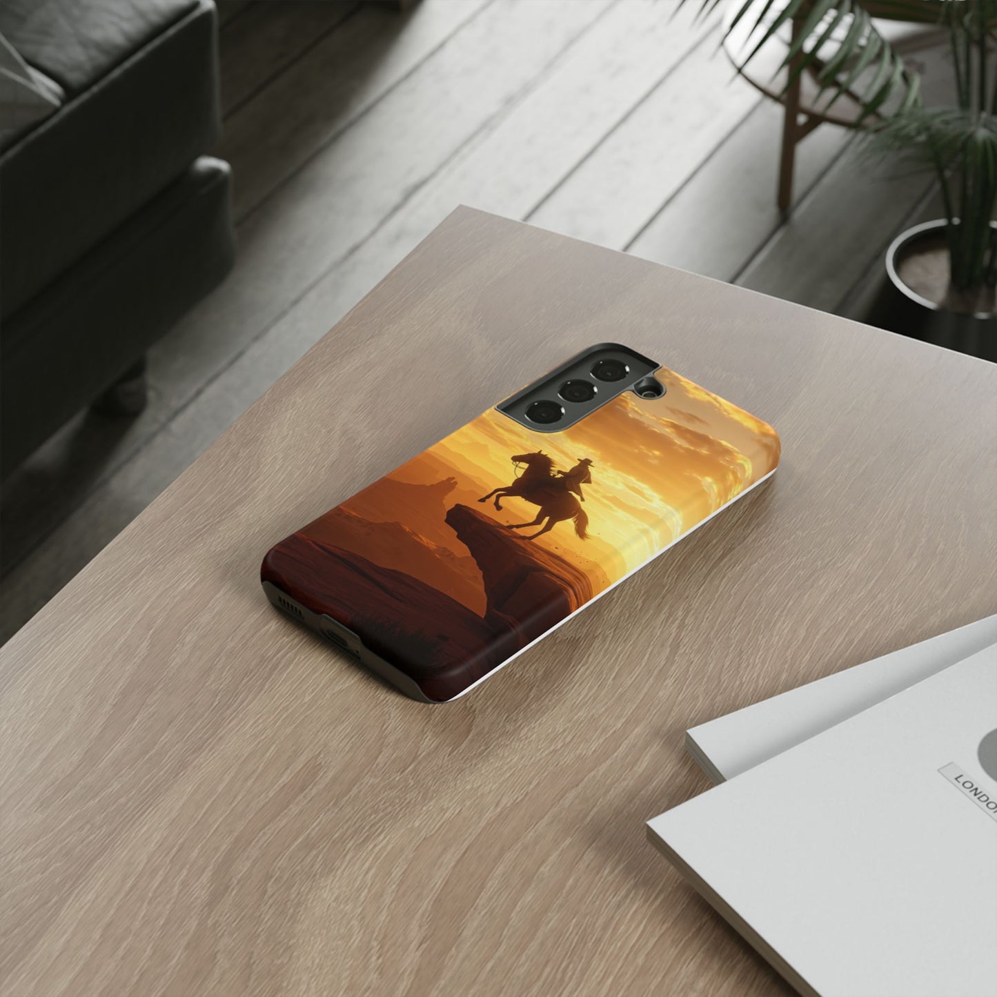 Sunset Horse Rider Phone Case, Western Art Cover, Tough Shell, Ideal Gift for Horse Lovers, Scenic Phone Accessories