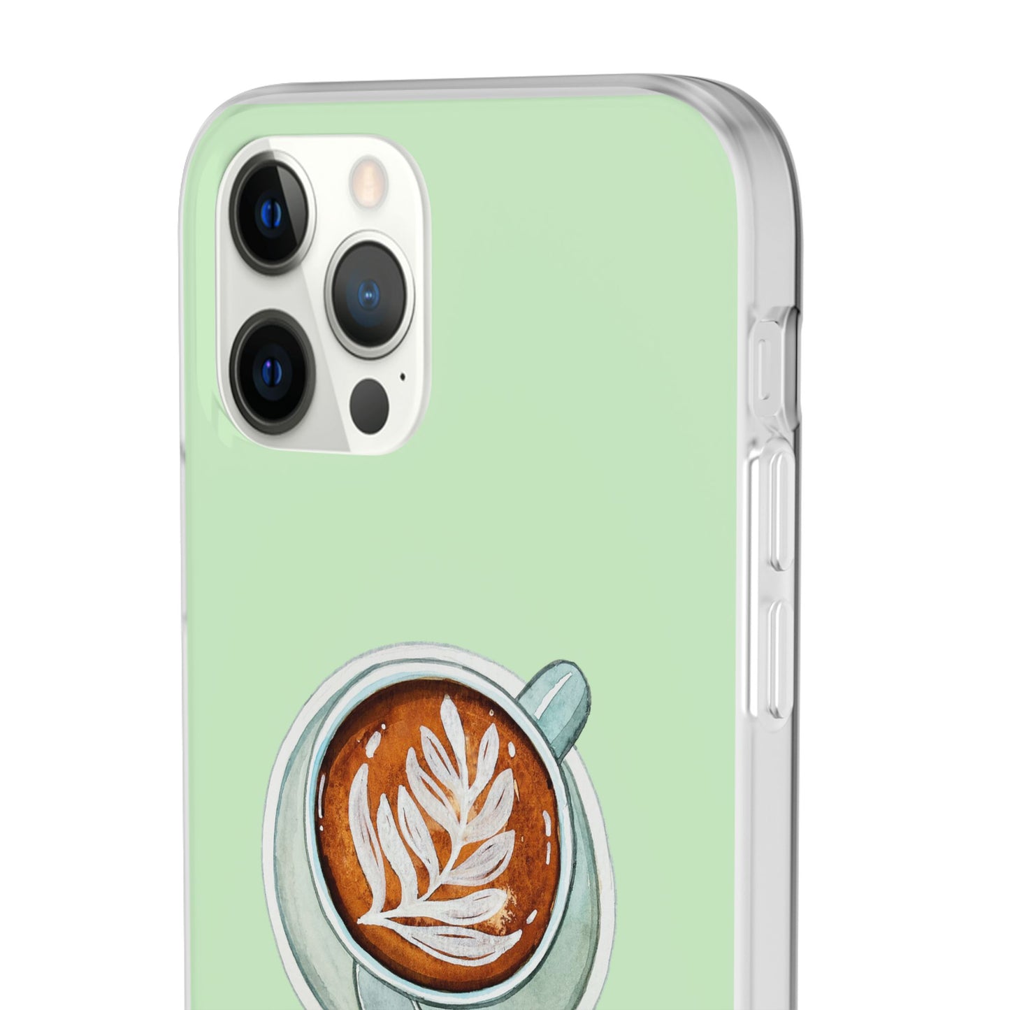 Coffee Art Flexi Cases for iPhone, Cute Phone Cover, Tea Lover Gift, Aesthetic Accessories, Green Leaf Design