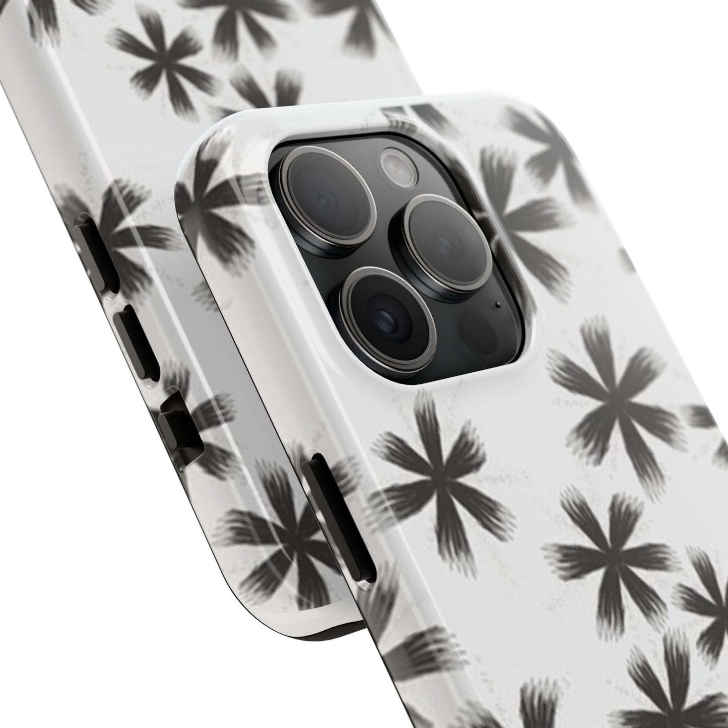 Stylish Tough Phone Cases, Black Flower Design, Durable Phone Protection, Unique Gift, Trendy Phone Accessories