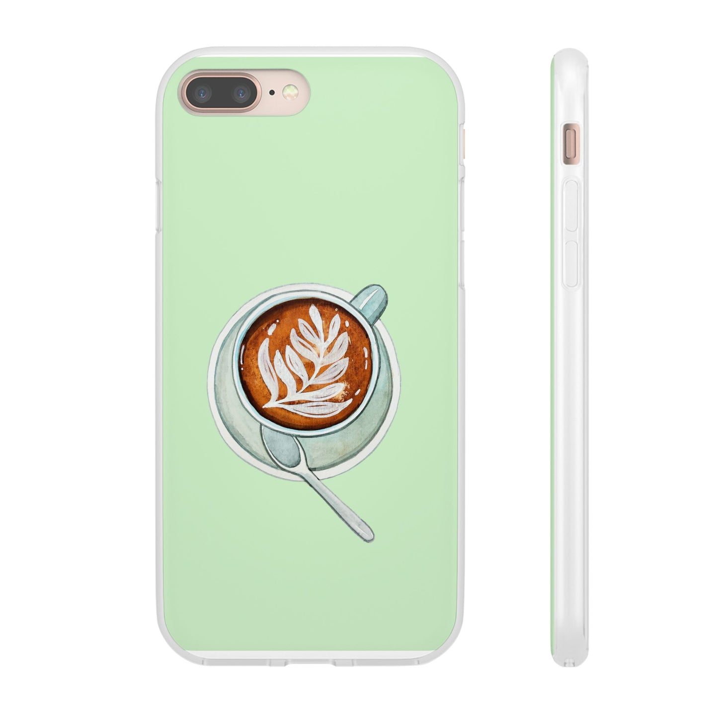 Coffee Art Flexi Cases for iPhone, Cute Phone Cover, Tea Lover Gift, Aesthetic Accessories, Green Leaf Design