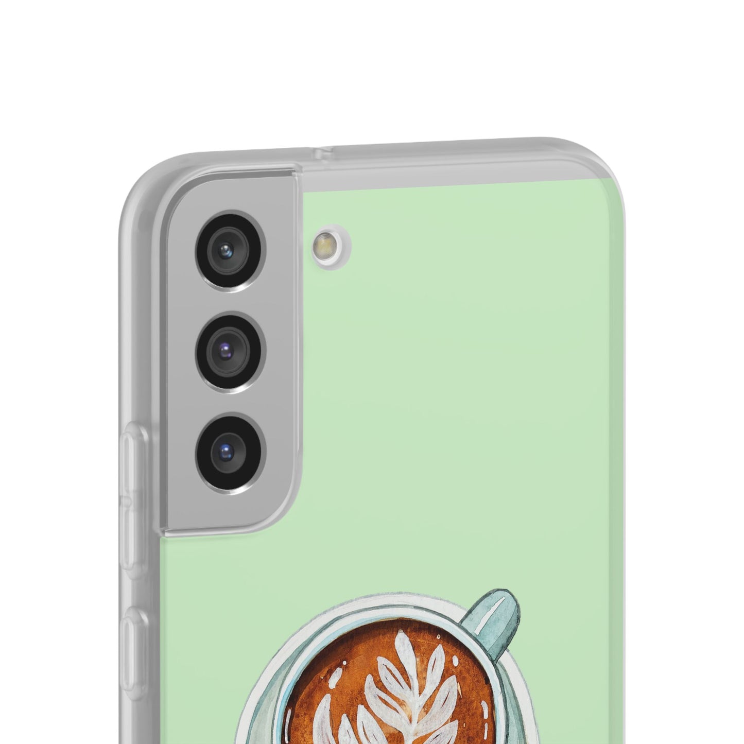 Coffee Art Flexi Cases for iPhone, Cute Phone Cover, Tea Lover Gift, Aesthetic Accessories, Green Leaf Design