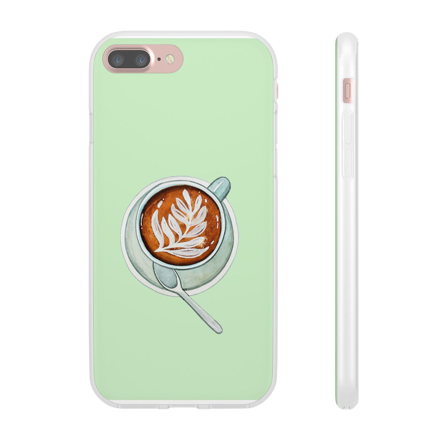 Coffee Art Flexi Cases for iPhone, Cute Phone Cover, Tea Lover Gift, Aesthetic Accessories, Green Leaf Design