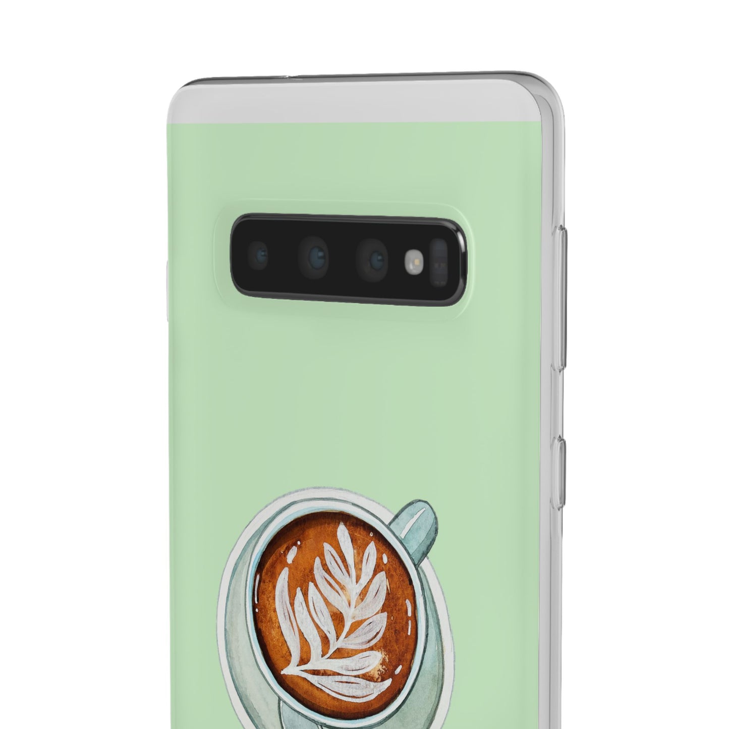 Coffee Art Flexi Cases for iPhone, Cute Phone Cover, Tea Lover Gift, Aesthetic Accessories, Green Leaf Design