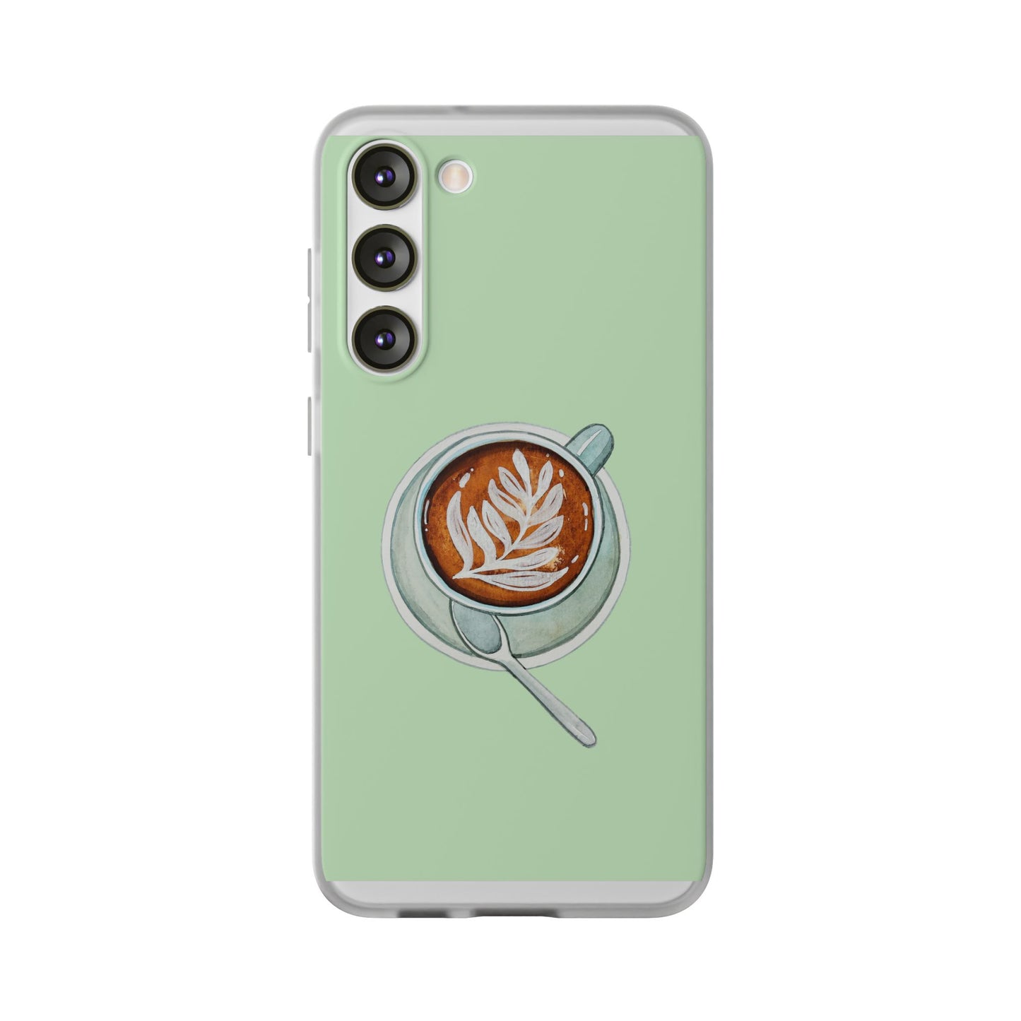 Coffee Art Flexi Cases for iPhone, Cute Phone Cover, Tea Lover Gift, Aesthetic Accessories, Green Leaf Design