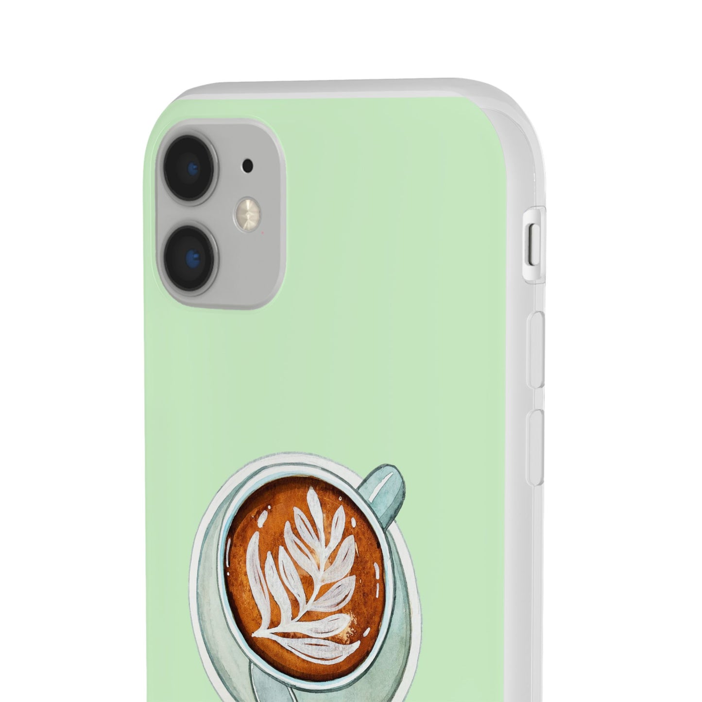 Coffee Art Flexi Cases for iPhone, Cute Phone Cover, Tea Lover Gift, Aesthetic Accessories, Green Leaf Design