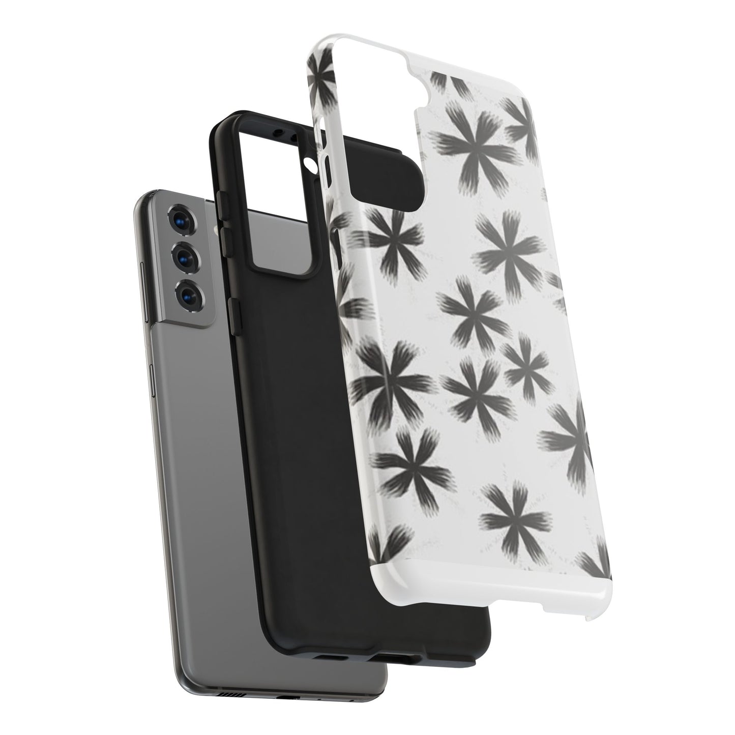 Stylish Tough Phone Cases, Black Flower Design, Durable Phone Protection, Unique Gift, Trendy Phone Accessories