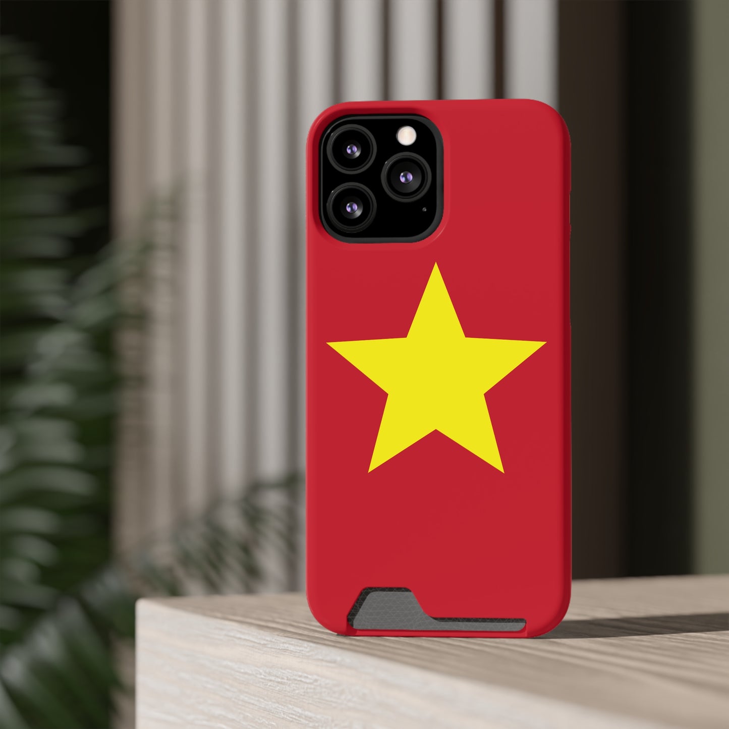 Red Star Phone Case with Card Holder, Gift for Flag Lovers, Stylish Accessory for Everyday Use, Perfect for Travel, Birthday Gift