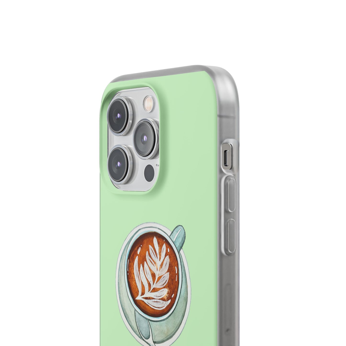 Coffee Art Flexi Cases for iPhone, Cute Phone Cover, Tea Lover Gift, Aesthetic Accessories, Green Leaf Design