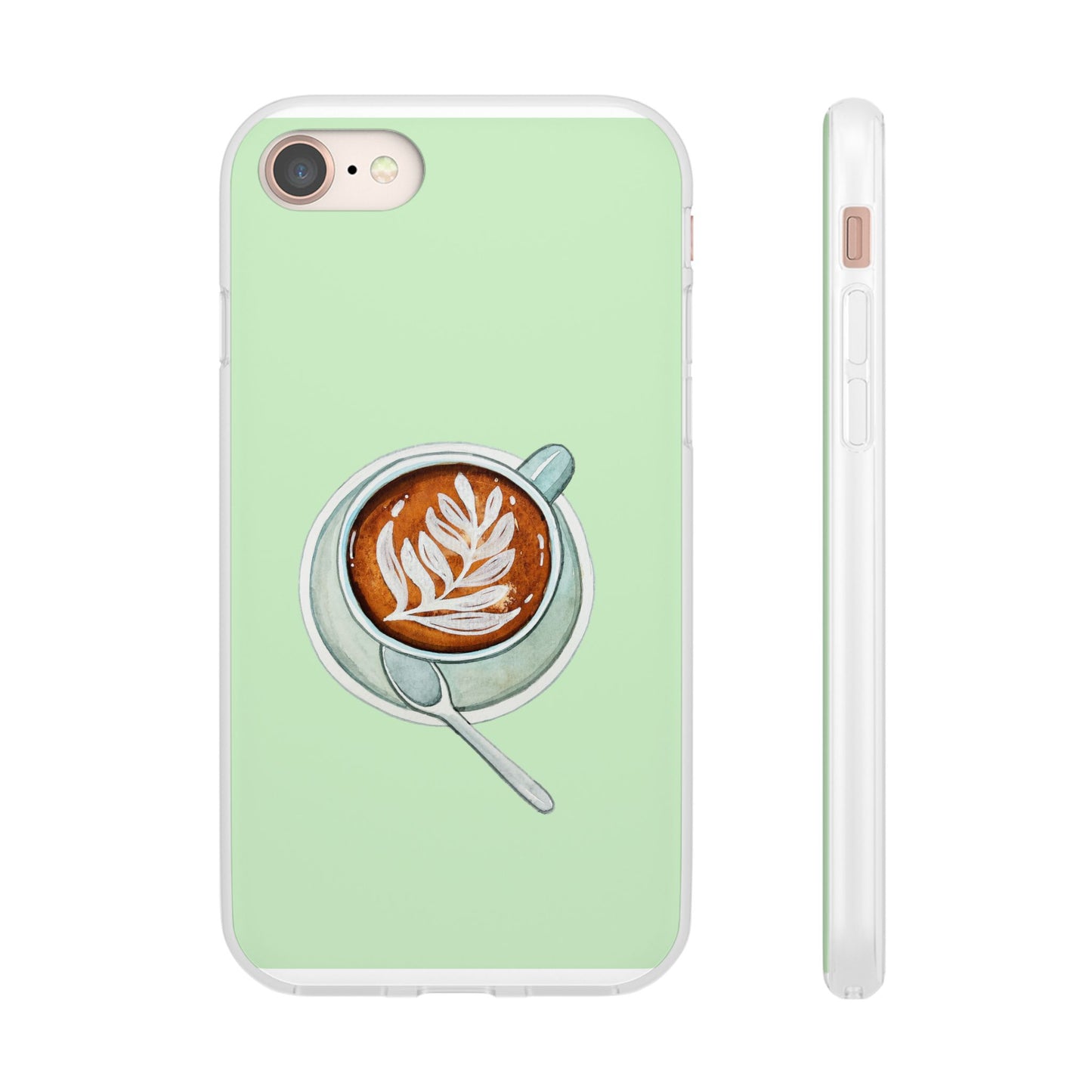 Coffee Art Flexi Cases for iPhone, Cute Phone Cover, Tea Lover Gift, Aesthetic Accessories, Green Leaf Design