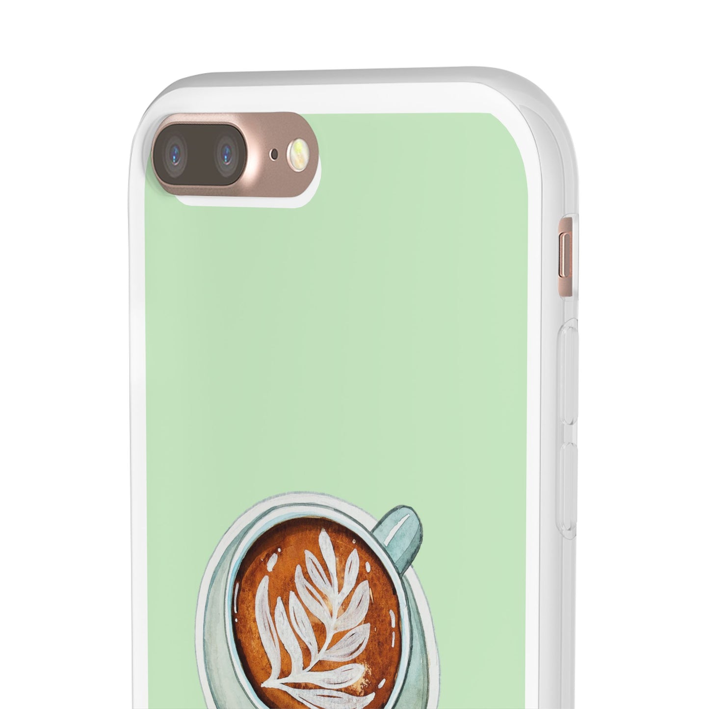 Coffee Art Flexi Cases for iPhone, Cute Phone Cover, Tea Lover Gift, Aesthetic Accessories, Green Leaf Design