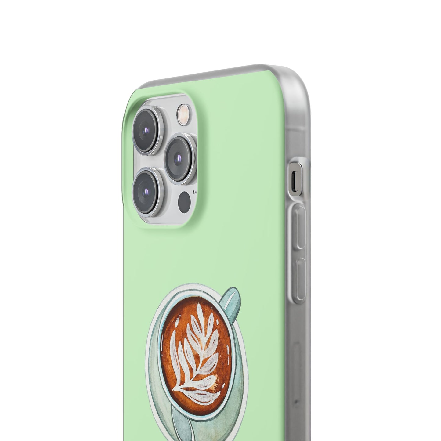 Coffee Art Flexi Cases for iPhone, Cute Phone Cover, Tea Lover Gift, Aesthetic Accessories, Green Leaf Design