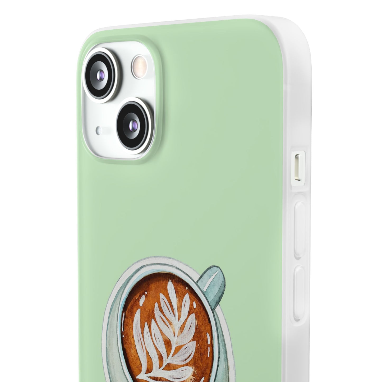 Coffee Art Flexi Cases for iPhone, Cute Phone Cover, Tea Lover Gift, Aesthetic Accessories, Green Leaf Design