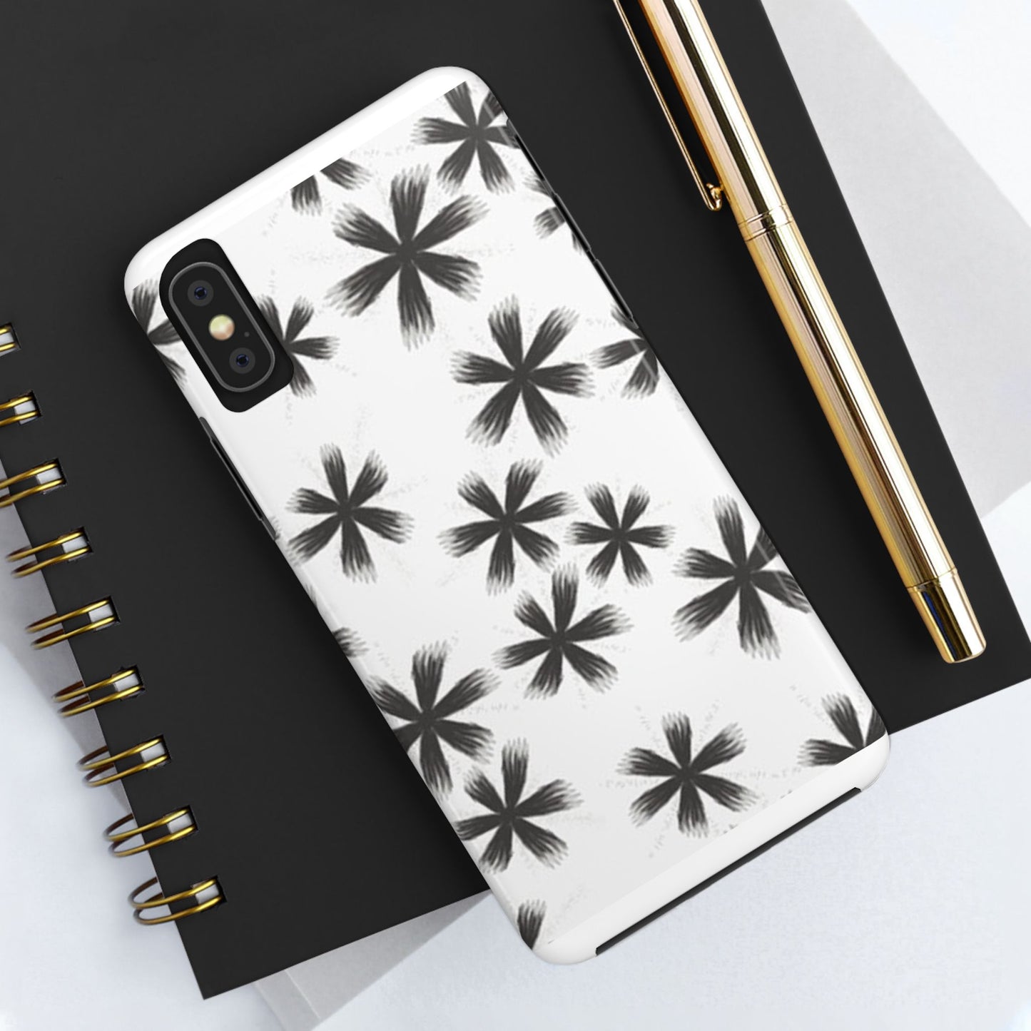 Stylish Tough Phone Cases, Black Flower Design, Durable Phone Protection, Unique Gift, Trendy Phone Accessories