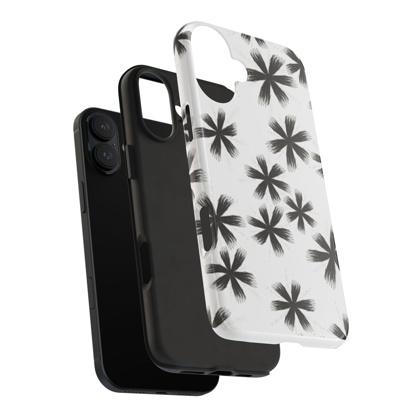 Stylish Tough Phone Cases, Black Flower Design, Durable Phone Protection, Unique Gift, Trendy Phone Accessories