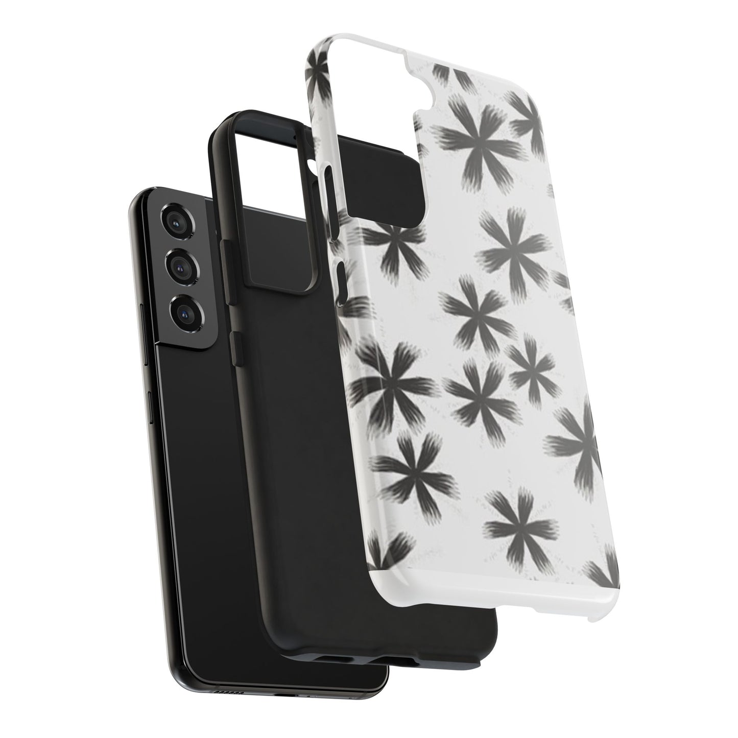 Stylish Tough Phone Cases, Black Flower Design, Durable Phone Protection, Unique Gift, Trendy Phone Accessories