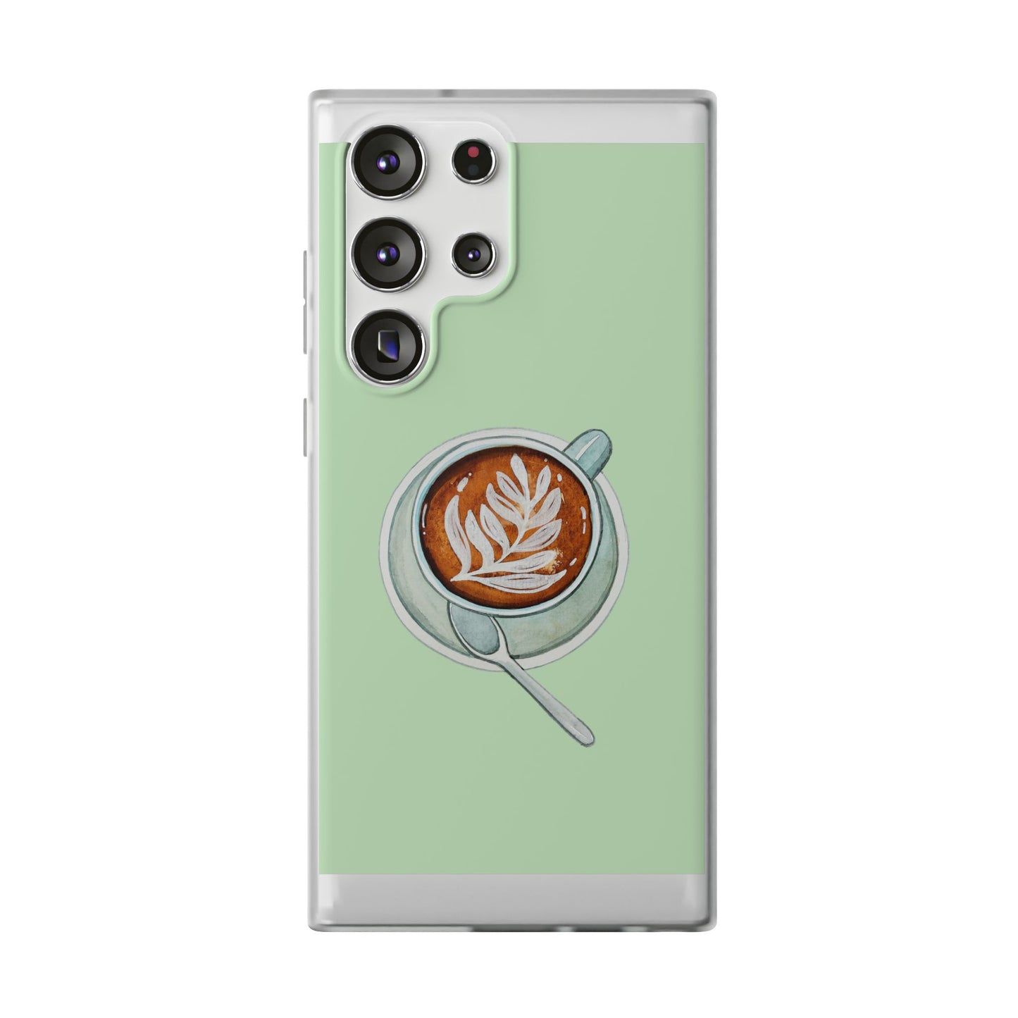 Coffee Art Flexi Cases for iPhone, Cute Phone Cover, Tea Lover Gift, Aesthetic Accessories, Green Leaf Design