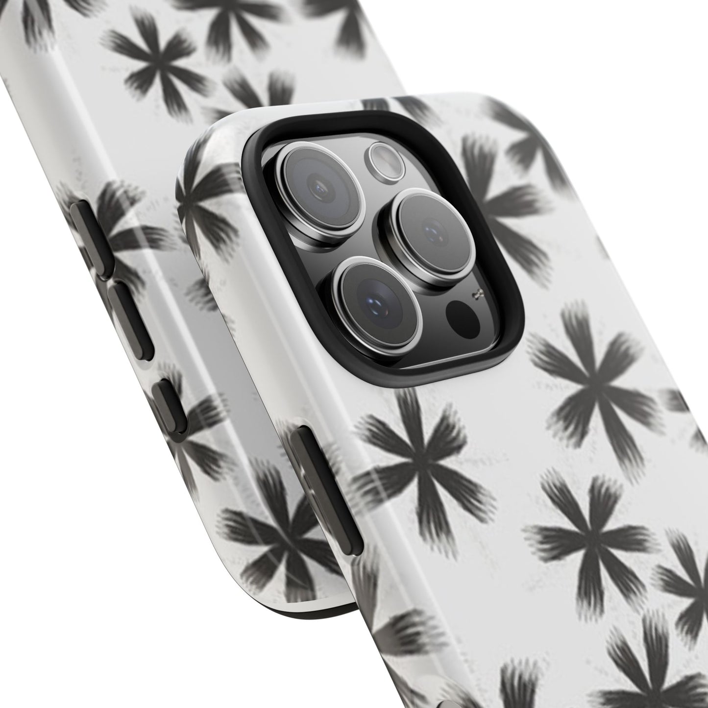 Stylish Tough Phone Cases, Black Flower Design, Durable Phone Protection, Unique Gift, Trendy Phone Accessories