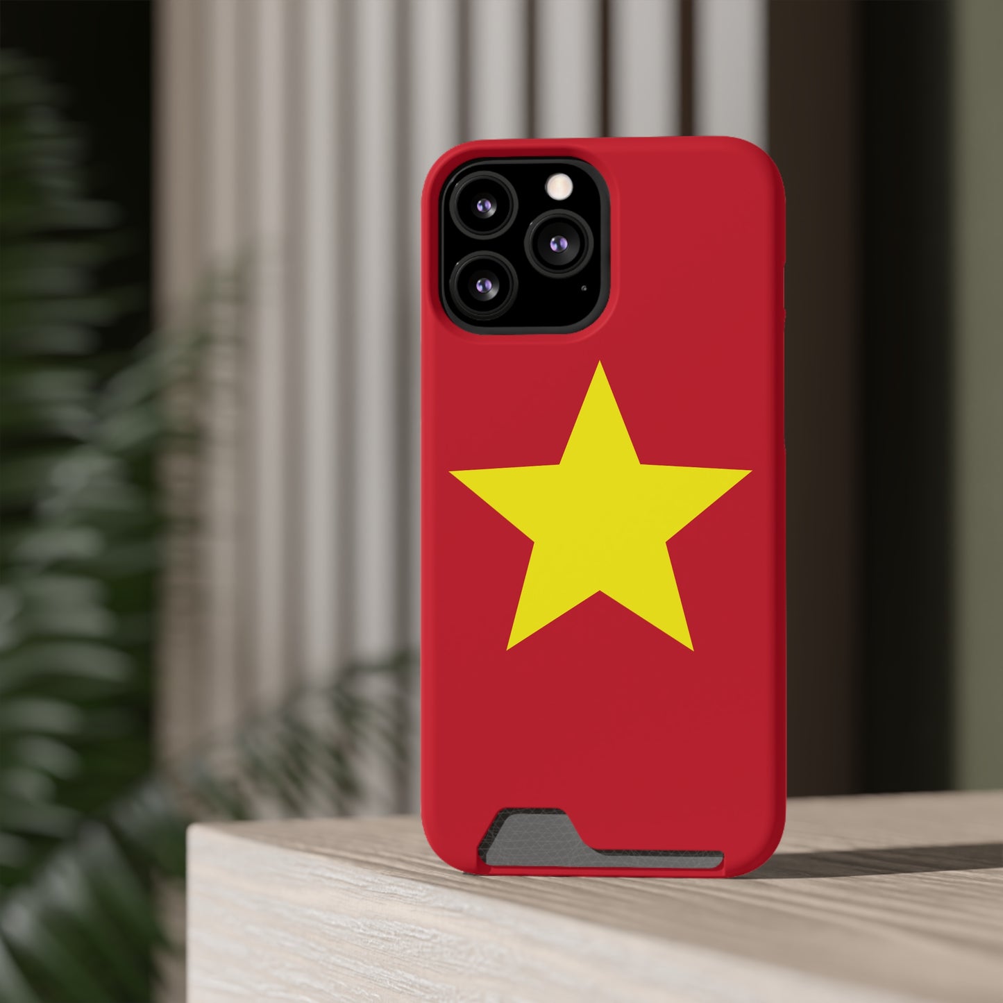 Red Star Phone Case with Card Holder, Gift for Flag Lovers, Stylish Accessory for Everyday Use, Perfect for Travel, Birthday Gift