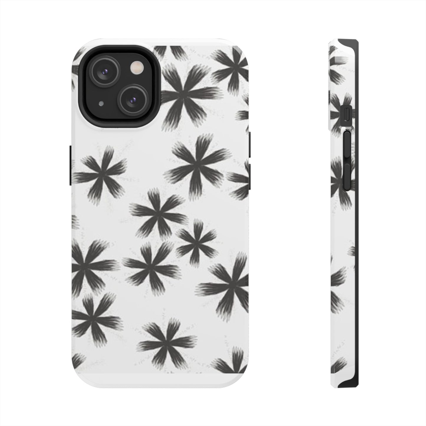 Stylish Tough Phone Cases, Black Flower Design, Durable Phone Protection, Unique Gift, Trendy Phone Accessories