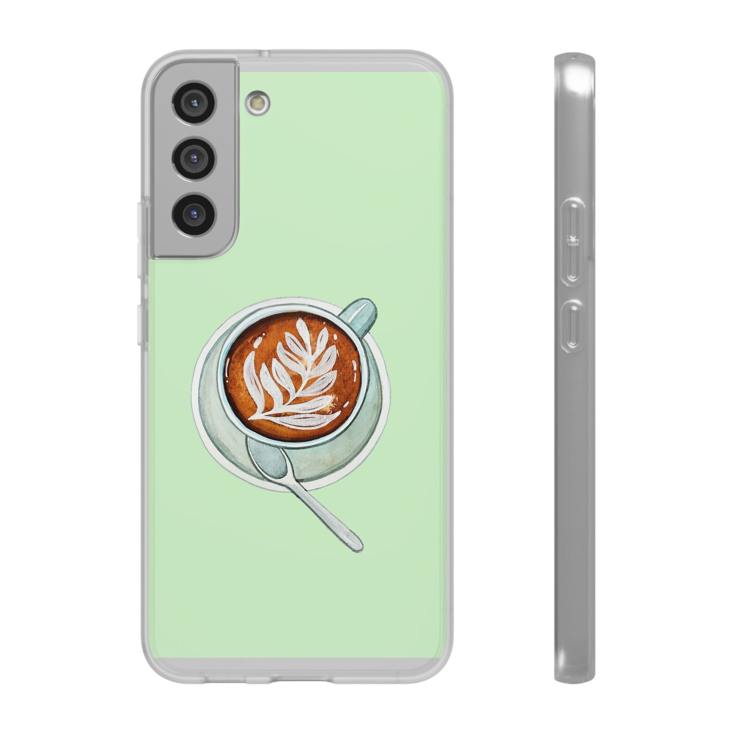 Coffee Art Flexi Cases for iPhone, Cute Phone Cover, Tea Lover Gift, Aesthetic Accessories, Green Leaf Design