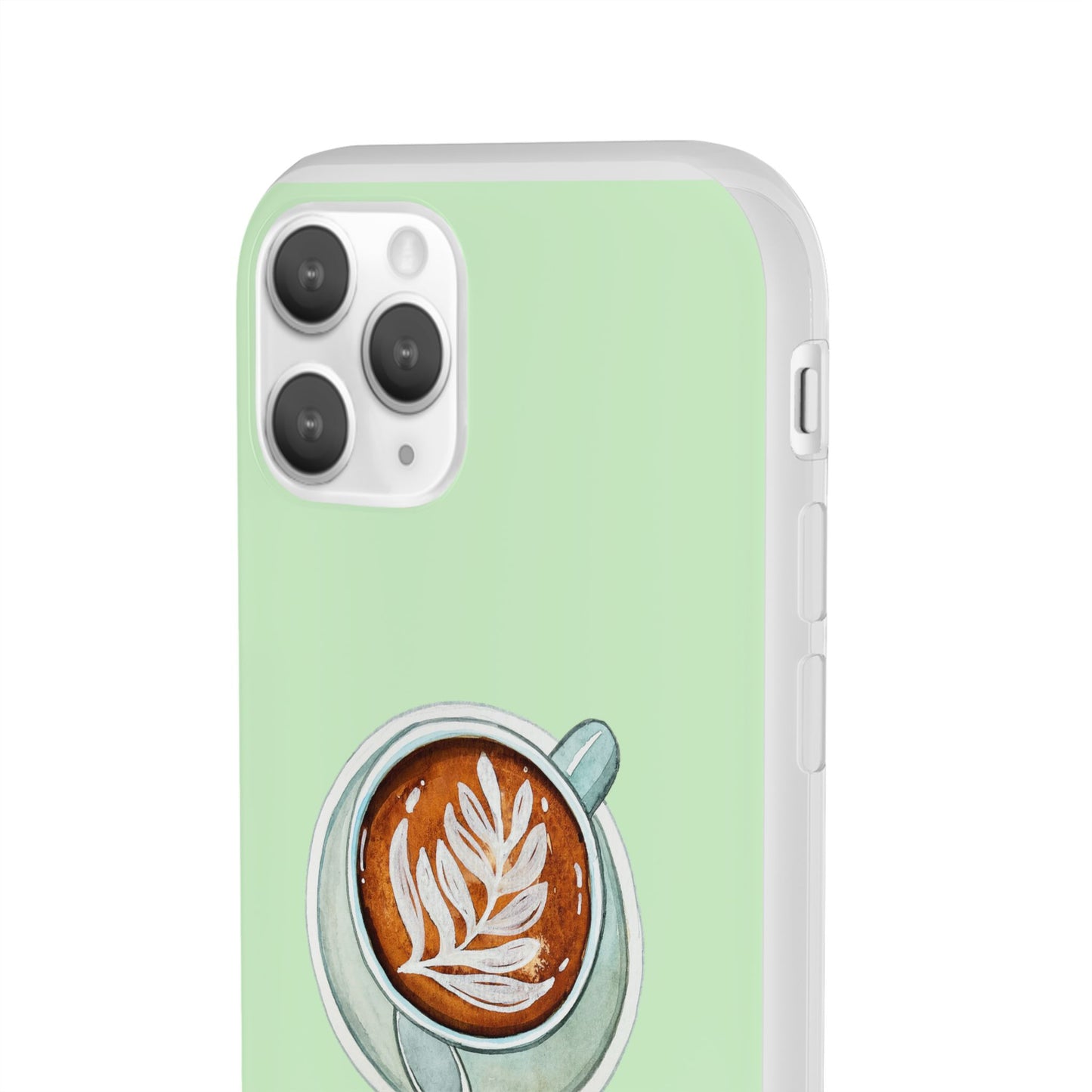 Coffee Art Flexi Cases for iPhone, Cute Phone Cover, Tea Lover Gift, Aesthetic Accessories, Green Leaf Design