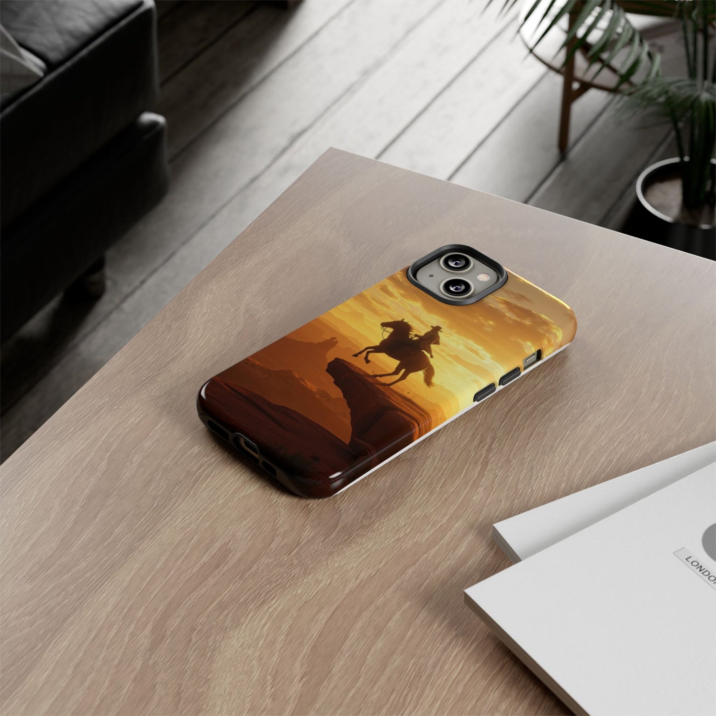 Sunset Horse Rider Phone Case, Western Art Cover, Tough Shell, Ideal Gift for Horse Lovers, Scenic Phone Accessories