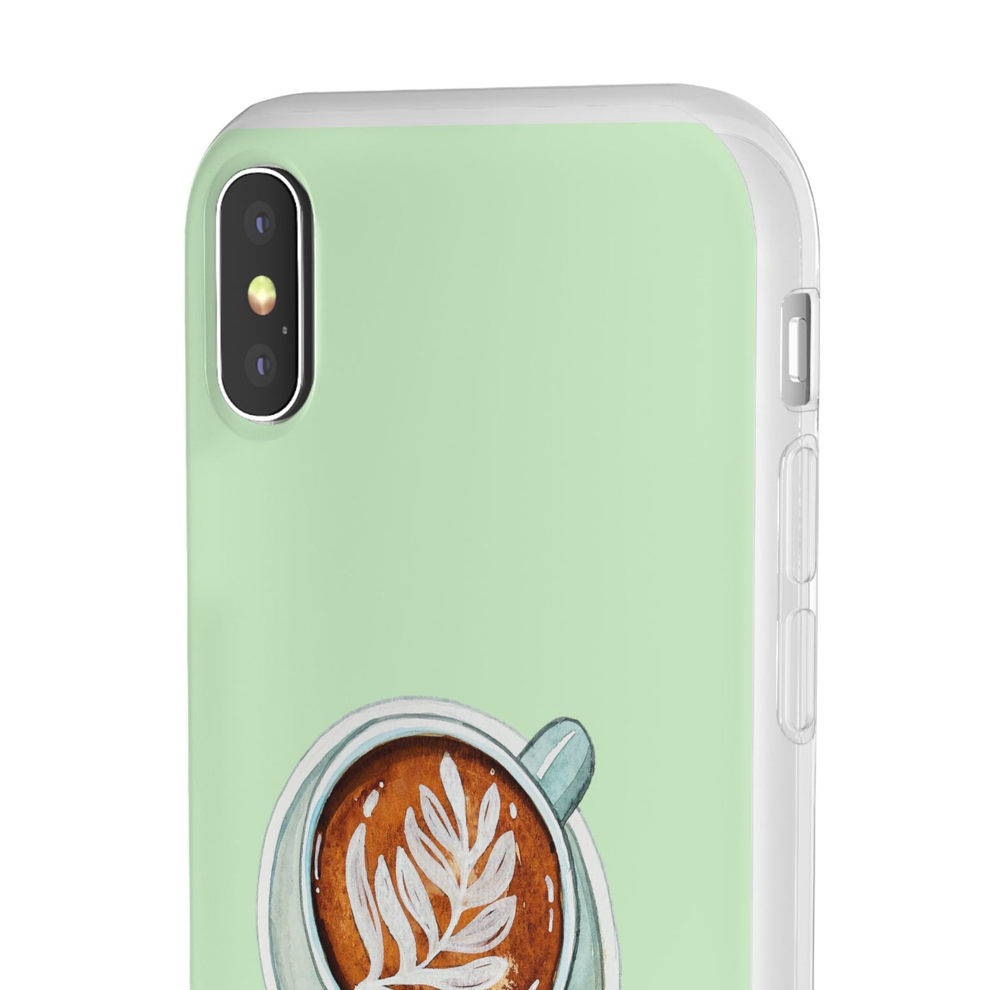 Coffee Art Flexi Cases for iPhone, Cute Phone Cover, Tea Lover Gift, Aesthetic Accessories, Green Leaf Design