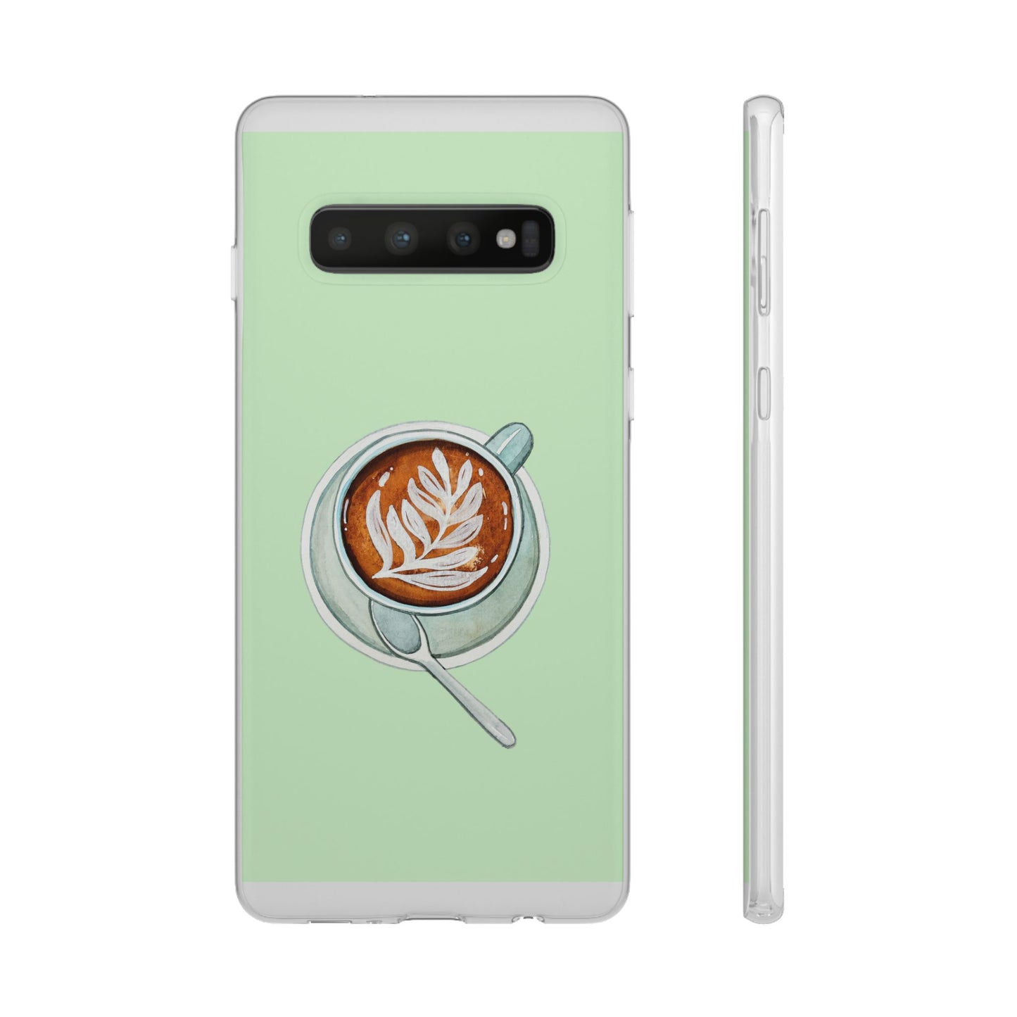 Coffee Art Flexi Cases for iPhone, Cute Phone Cover, Tea Lover Gift, Aesthetic Accessories, Green Leaf Design