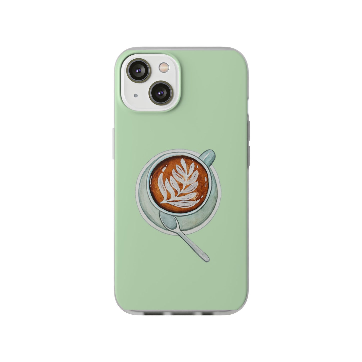 Coffee Art Flexi Cases for iPhone, Cute Phone Cover, Tea Lover Gift, Aesthetic Accessories, Green Leaf Design