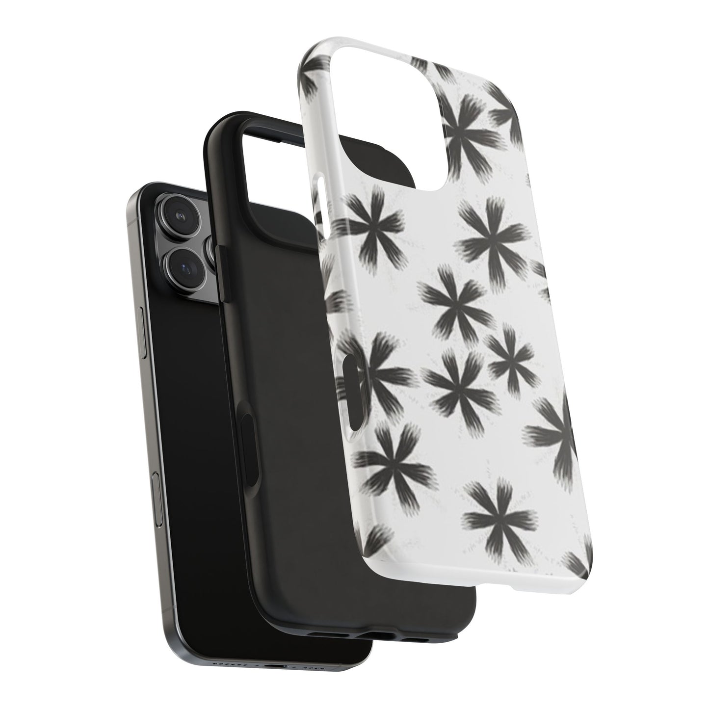 Stylish Tough Phone Cases, Black Flower Design, Durable Phone Protection, Unique Gift, Trendy Phone Accessories