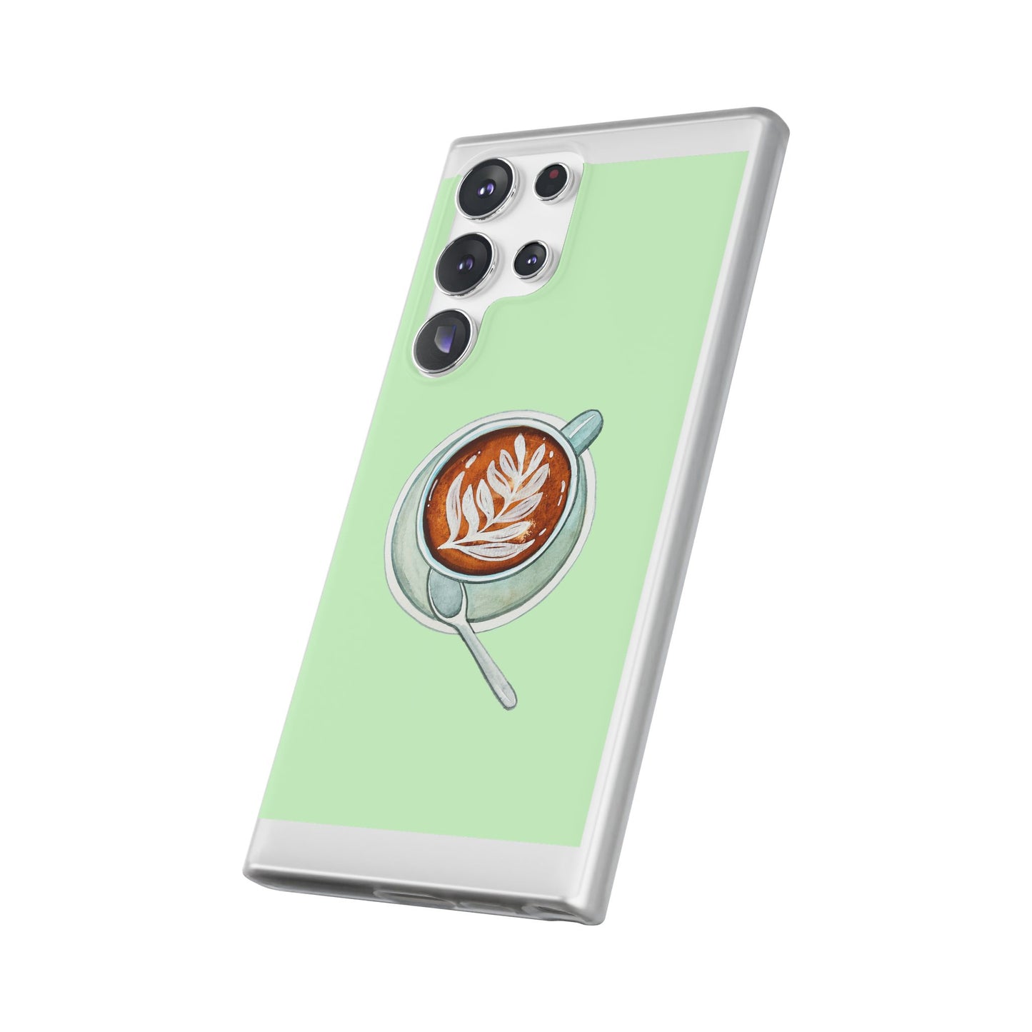 Coffee Art Flexi Cases for iPhone, Cute Phone Cover, Tea Lover Gift, Aesthetic Accessories, Green Leaf Design
