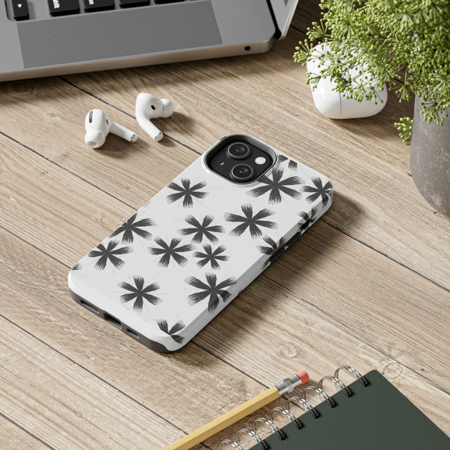 Stylish Tough Phone Cases, Black Flower Design, Durable Phone Protection, Unique Gift, Trendy Phone Accessories
