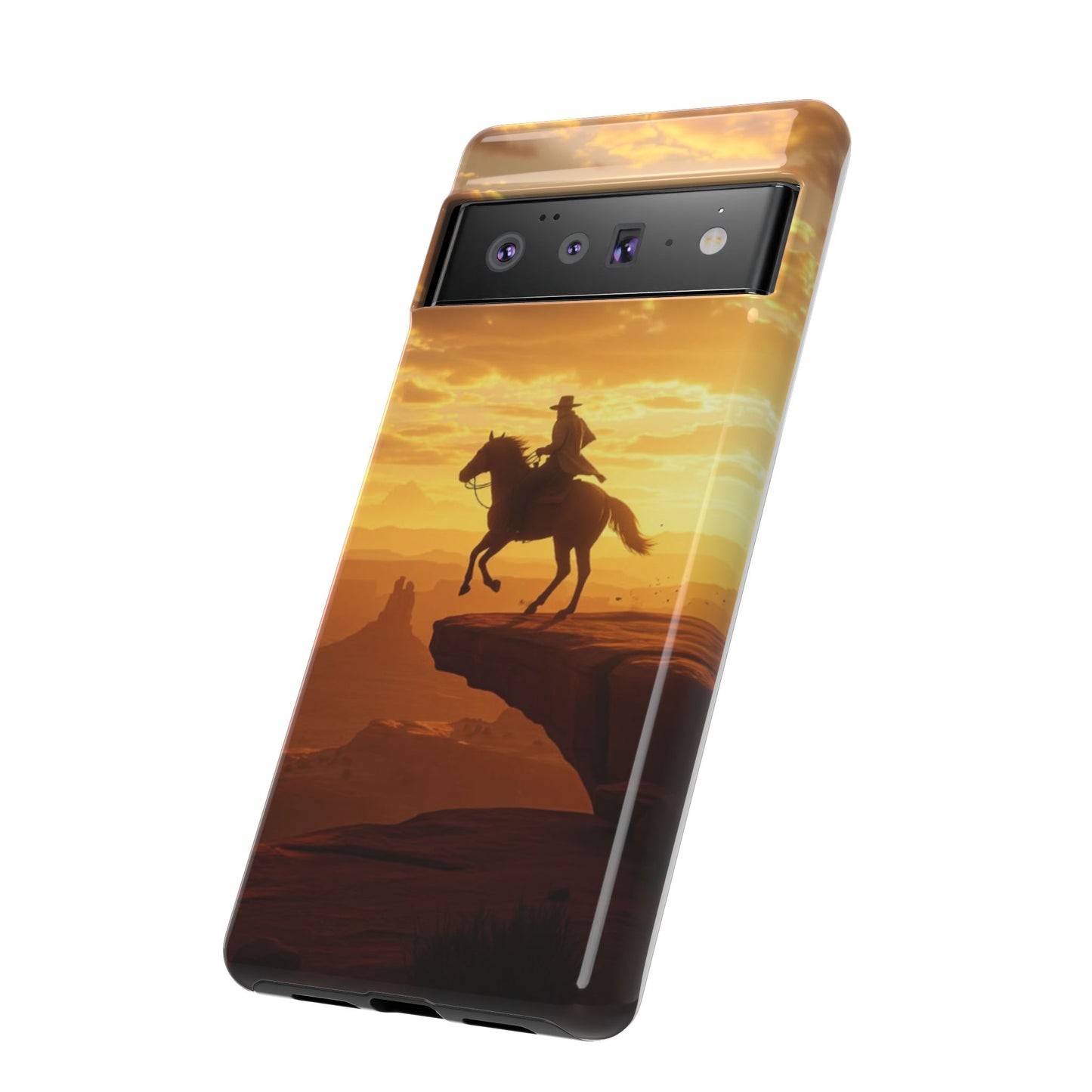 Sunset Horse Rider Phone Case, Western Art Cover, Tough Shell, Ideal Gift for Horse Lovers, Scenic Phone Accessories