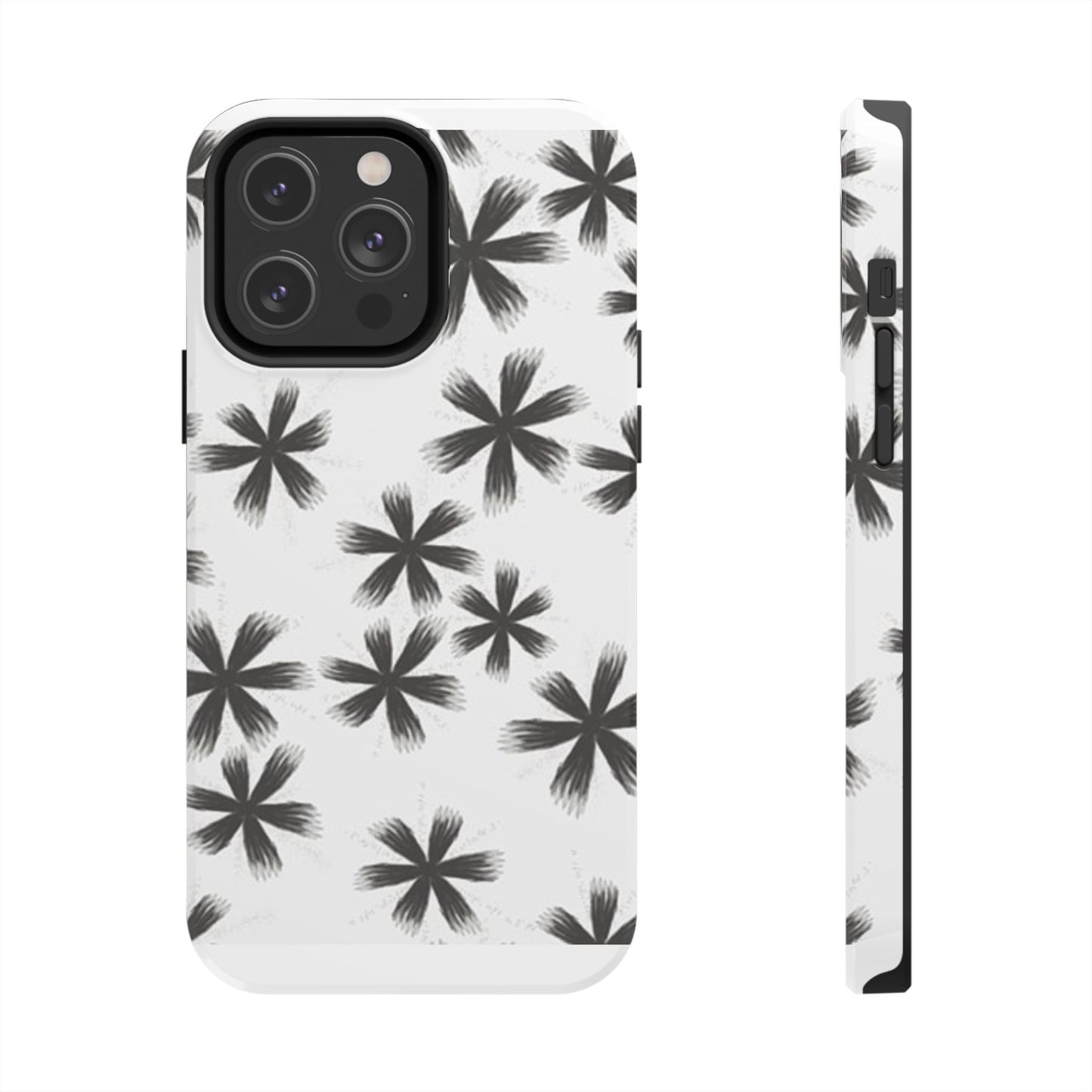 Stylish Tough Phone Cases, Black Flower Design, Durable Phone Protection, Unique Gift, Trendy Phone Accessories