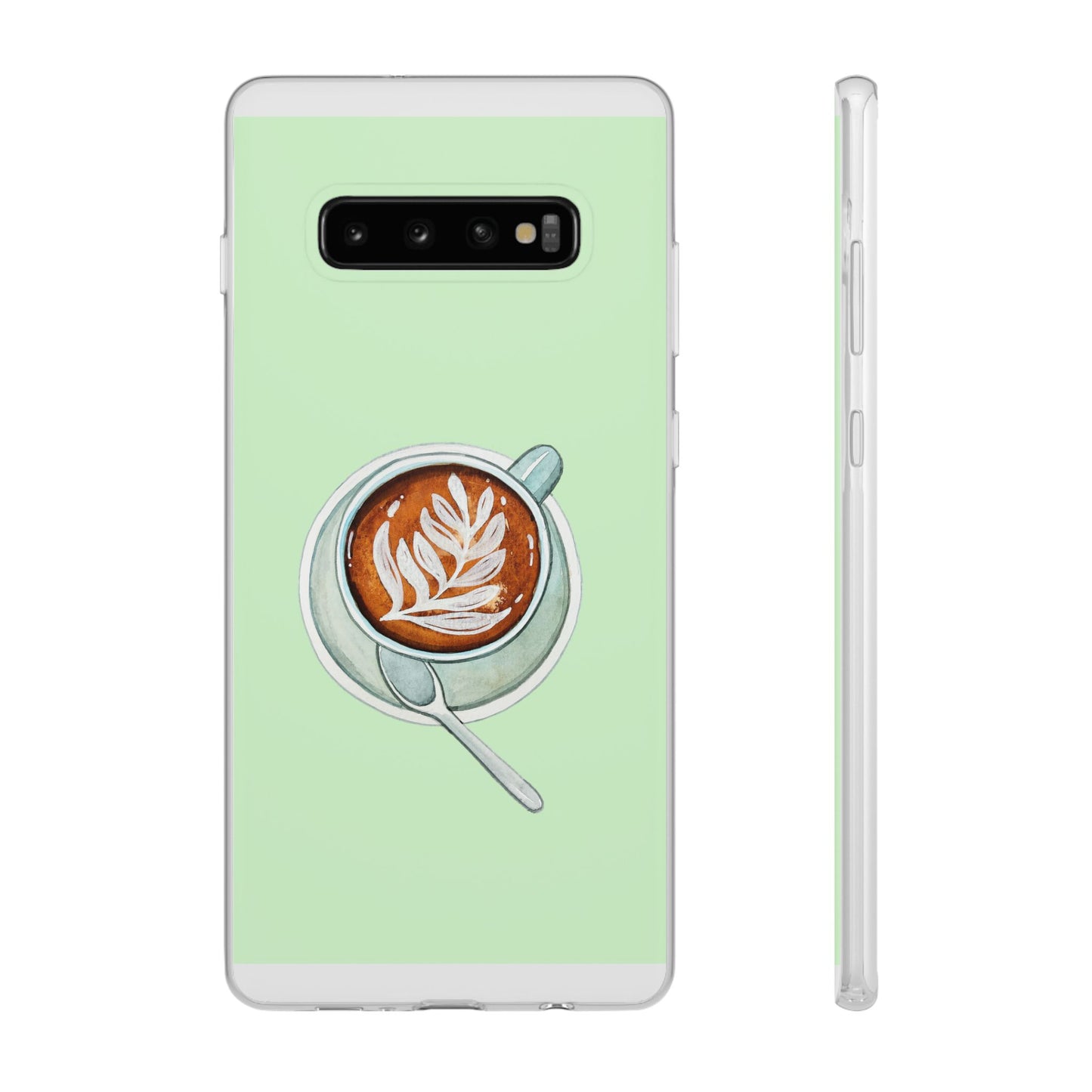 Coffee Art Flexi Cases for iPhone, Cute Phone Cover, Tea Lover Gift, Aesthetic Accessories, Green Leaf Design