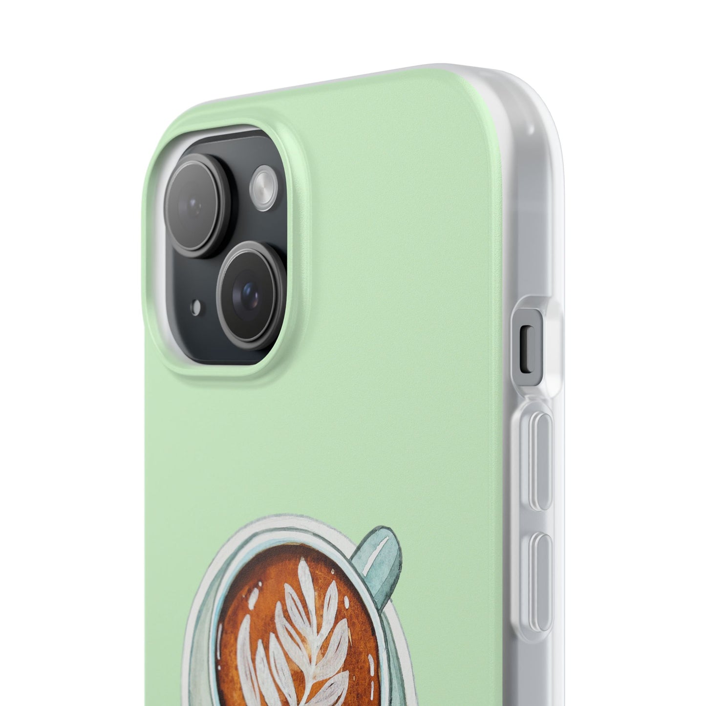 Coffee Art Flexi Cases for iPhone, Cute Phone Cover, Tea Lover Gift, Aesthetic Accessories, Green Leaf Design