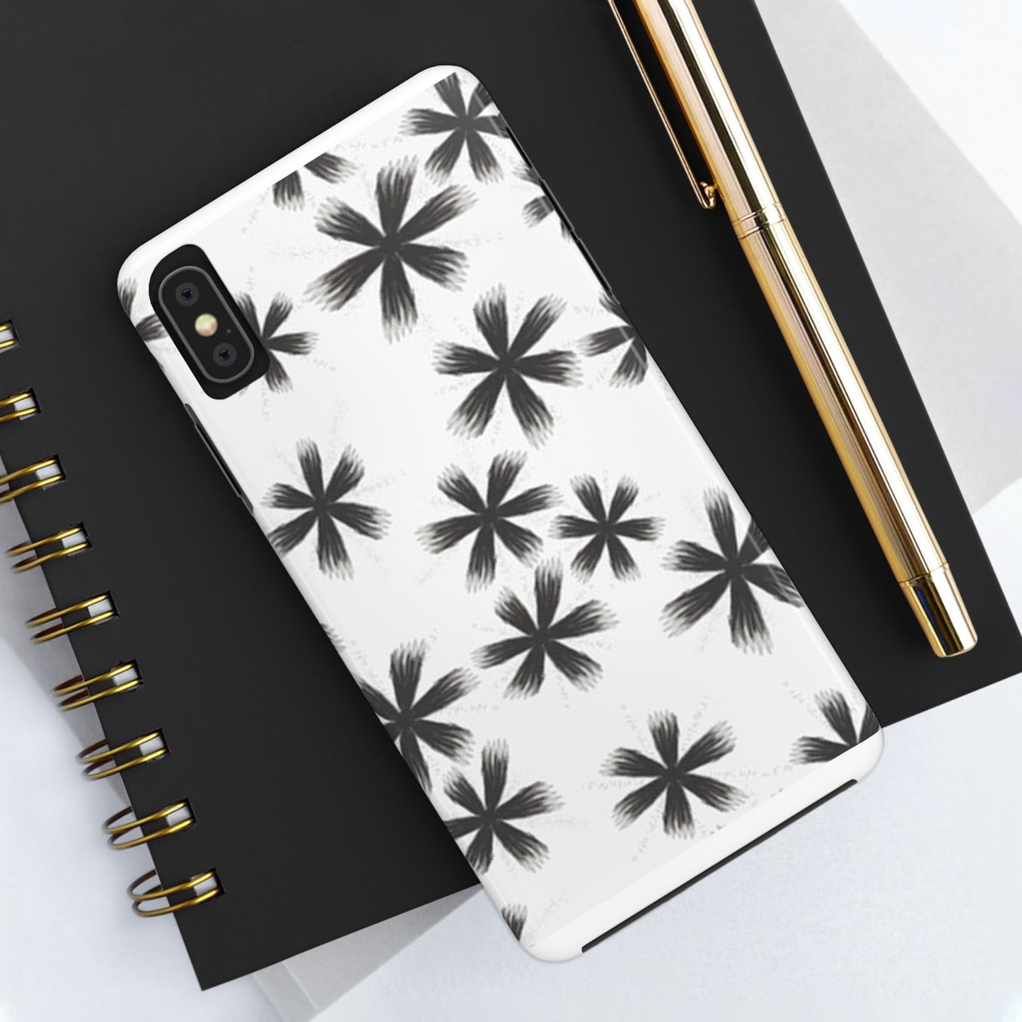 Stylish Tough Phone Cases, Black Flower Design, Durable Phone Protection, Unique Gift, Trendy Phone Accessories