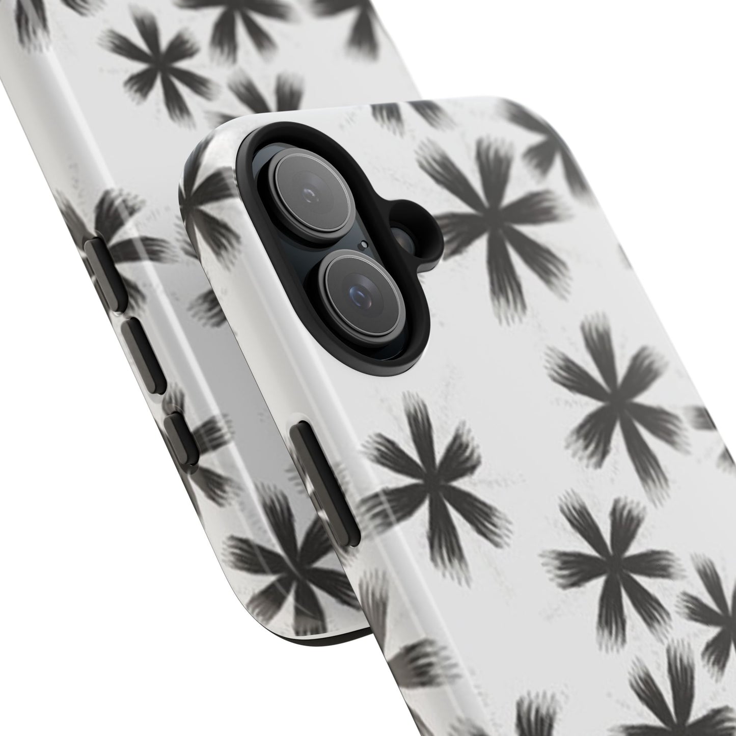 Stylish Tough Phone Cases, Black Flower Design, Durable Phone Protection, Unique Gift, Trendy Phone Accessories