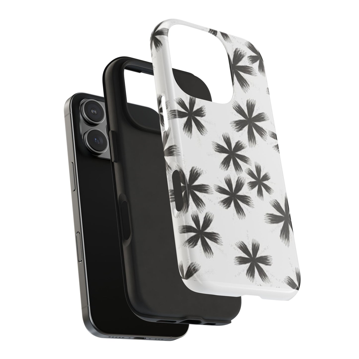 Stylish Tough Phone Cases, Black Flower Design, Durable Phone Protection, Unique Gift, Trendy Phone Accessories