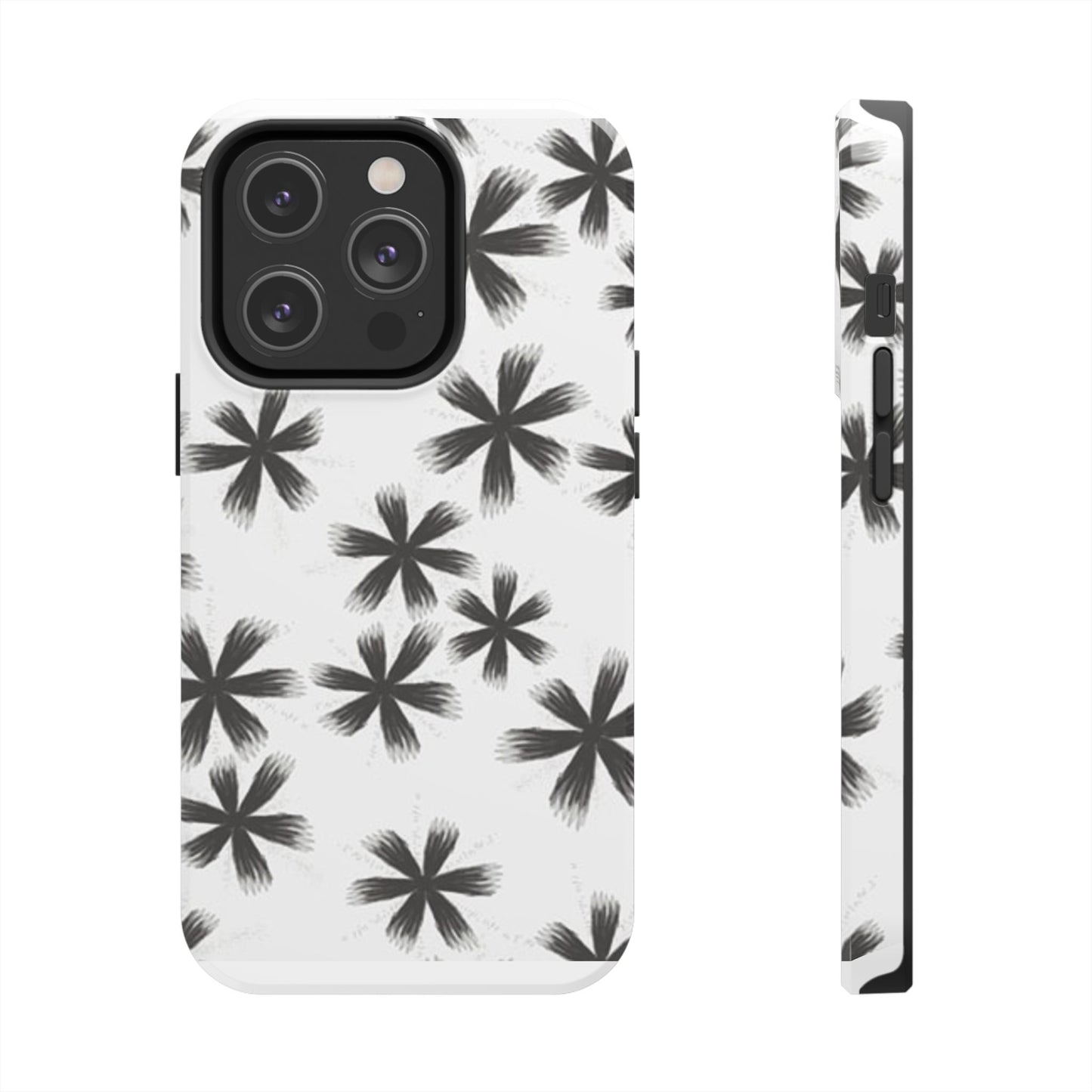 Stylish Tough Phone Cases, Black Flower Design, Durable Phone Protection, Unique Gift, Trendy Phone Accessories