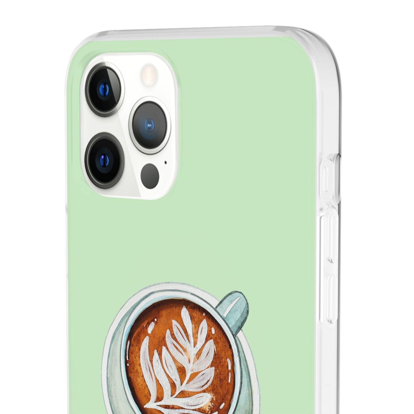 Coffee Art Flexi Cases for iPhone, Cute Phone Cover, Tea Lover Gift, Aesthetic Accessories, Green Leaf Design