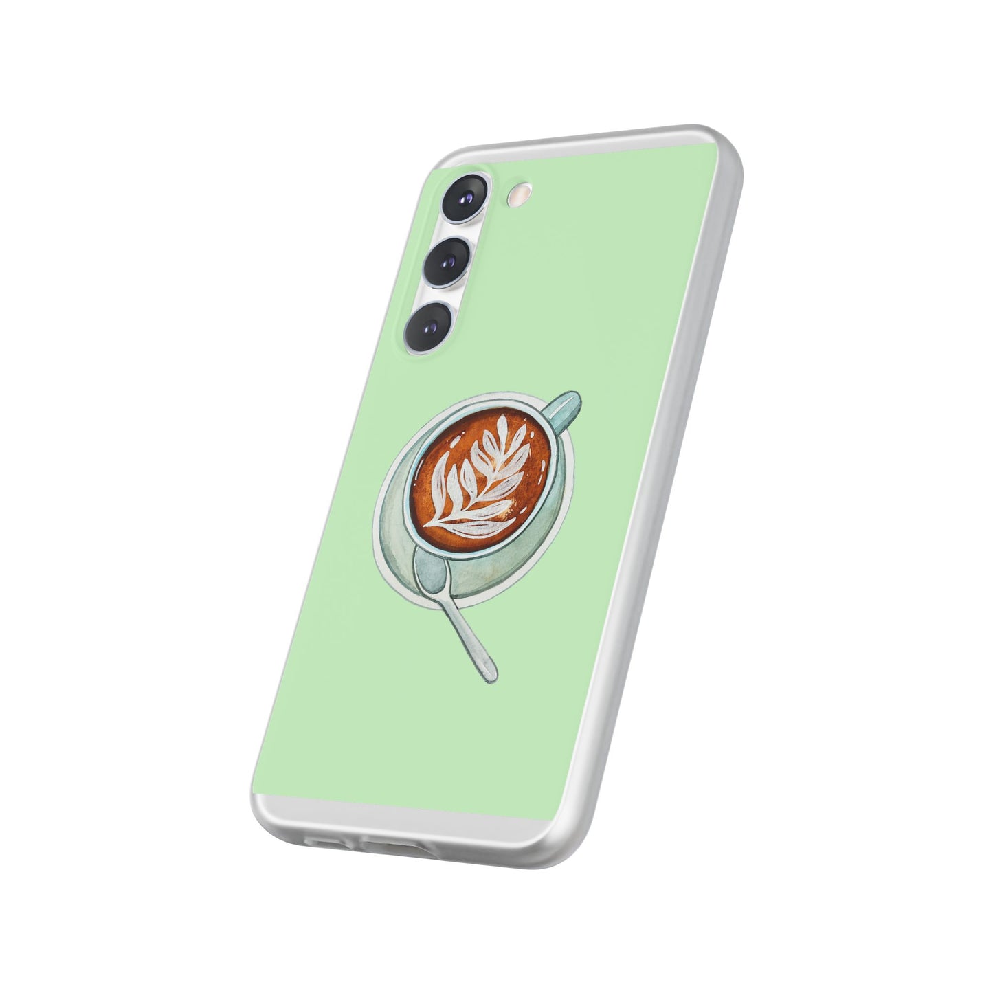 Coffee Art Flexi Cases for iPhone, Cute Phone Cover, Tea Lover Gift, Aesthetic Accessories, Green Leaf Design