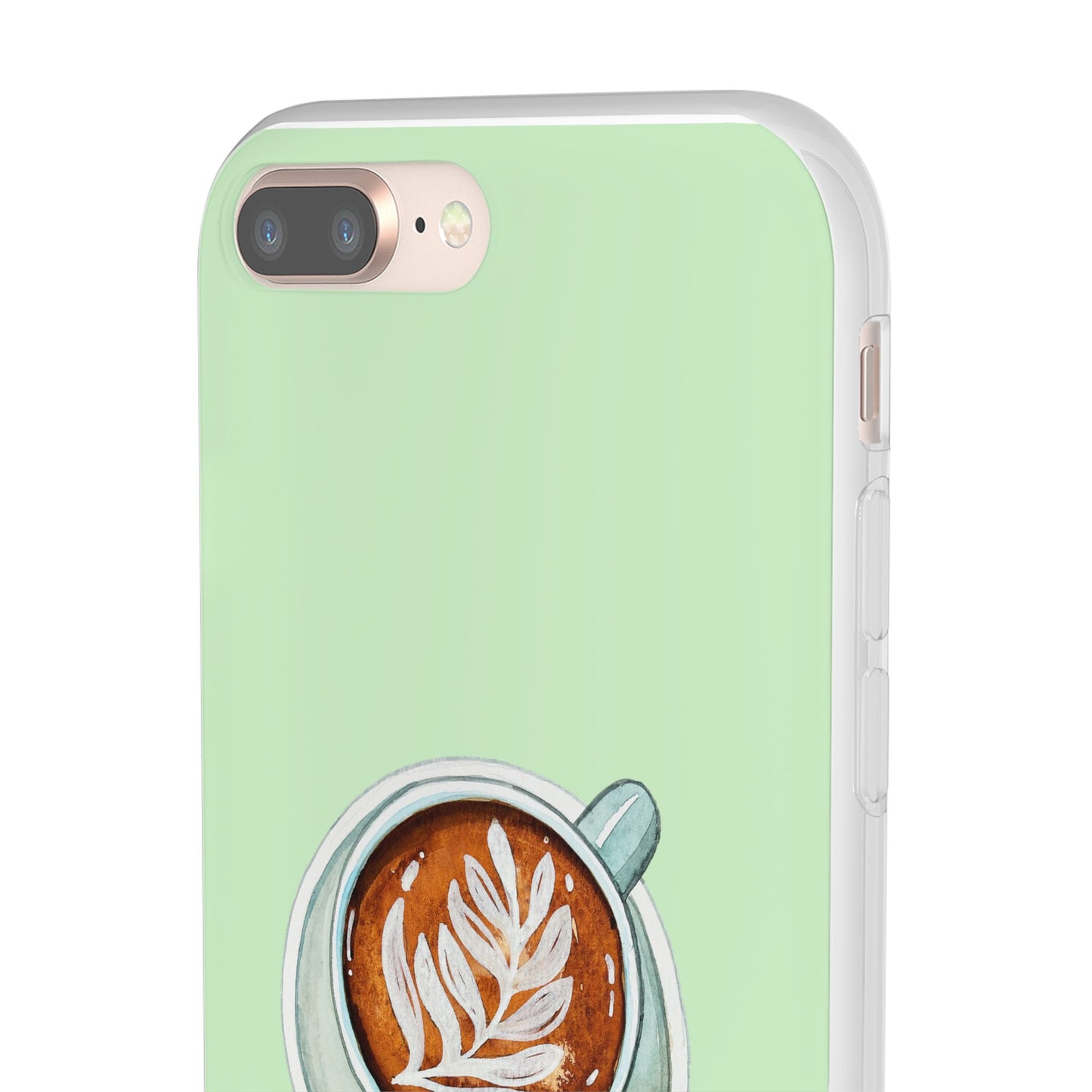 Coffee Art Flexi Cases for iPhone, Cute Phone Cover, Tea Lover Gift, Aesthetic Accessories, Green Leaf Design