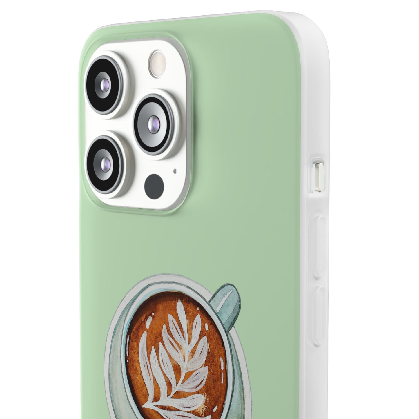 Coffee Art Flexi Cases for iPhone, Cute Phone Cover, Tea Lover Gift, Aesthetic Accessories, Green Leaf Design